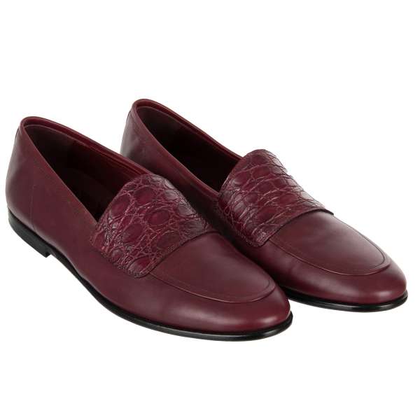 Exclusive Caiman and Goat Leather moccasins shoes KING CITY in bordeaux by DOLCE & GABBANA