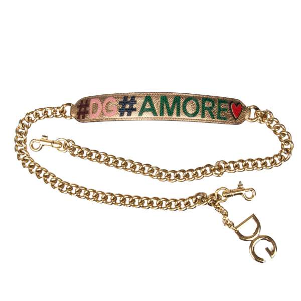 DG AMORE Dauphine leather and brass chain bag Strap / Handle with golden DG pendant in gold by DOLCE & GABBANA