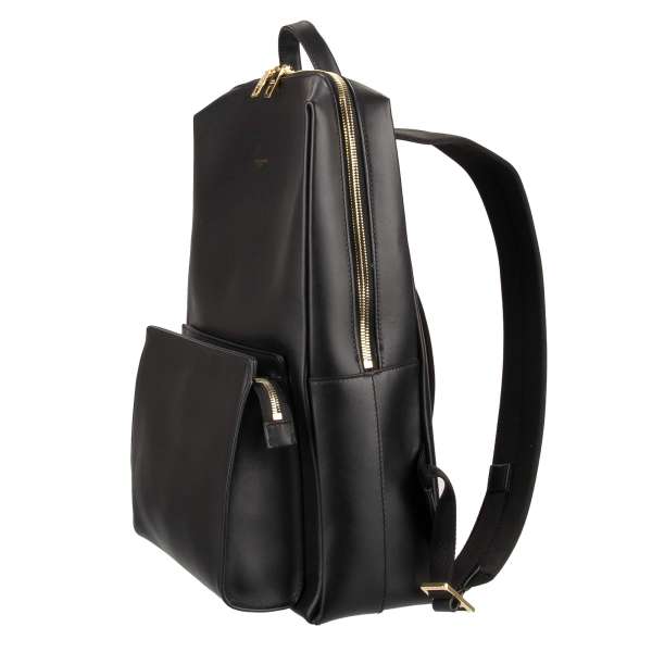Leather backpack MONREALE with zip closure, logo print and outer pocket by DOLCE & GABBANA