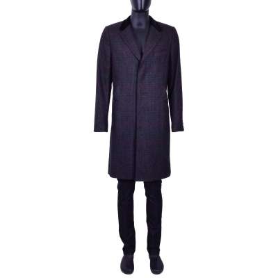 Checked Slim Fit Wool Coat Brown Red