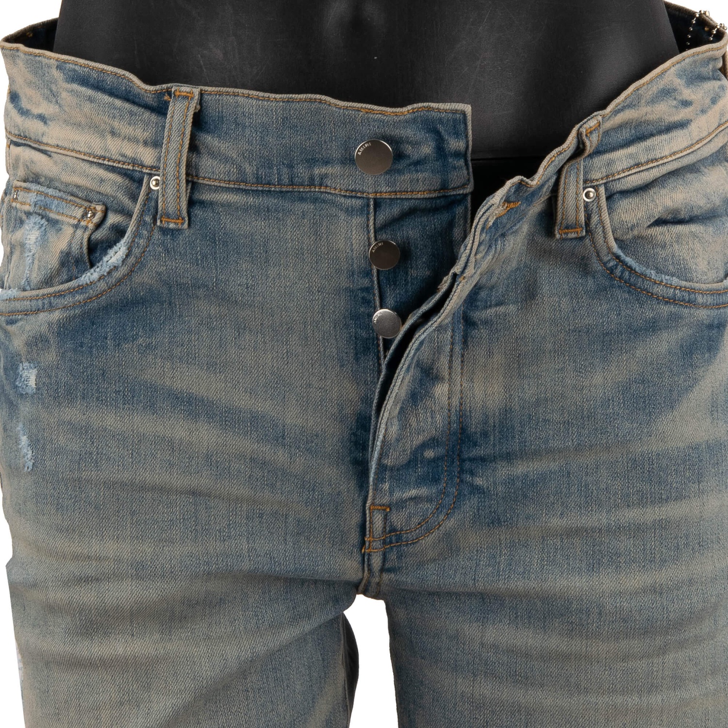 AMIRI Bones Applique Skinny Stretch Jeans Pants with Leather Bones 