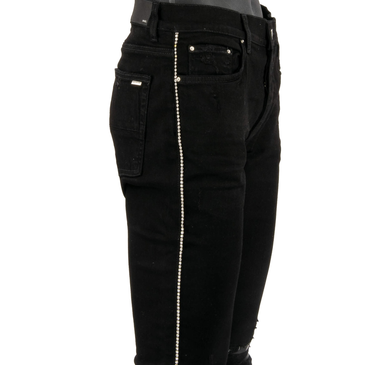 AMIRI Crystal Track Skinny Stretch Jeans Pants with Crystals