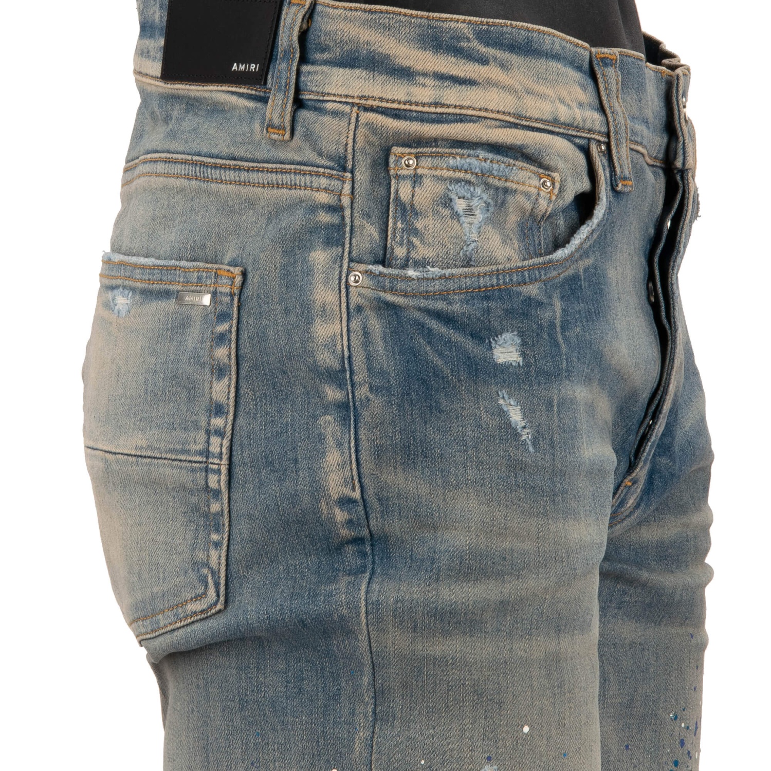 Jeans Skinny AMIRI Avec Effet De Peinture À La Paillettes Bleue