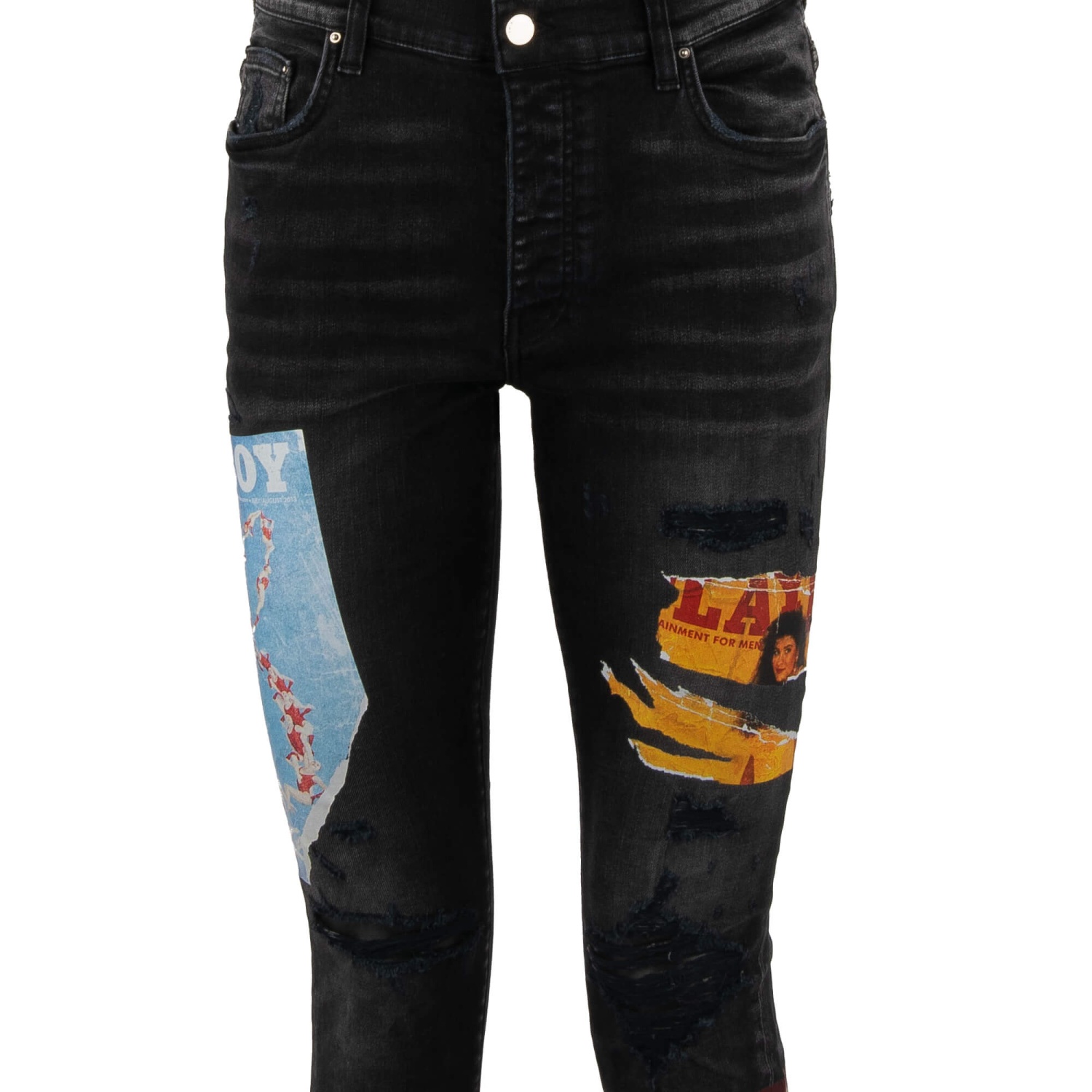 AMIRI Distressed Stretch Skinny Jeans Pants with Playboy Magazine