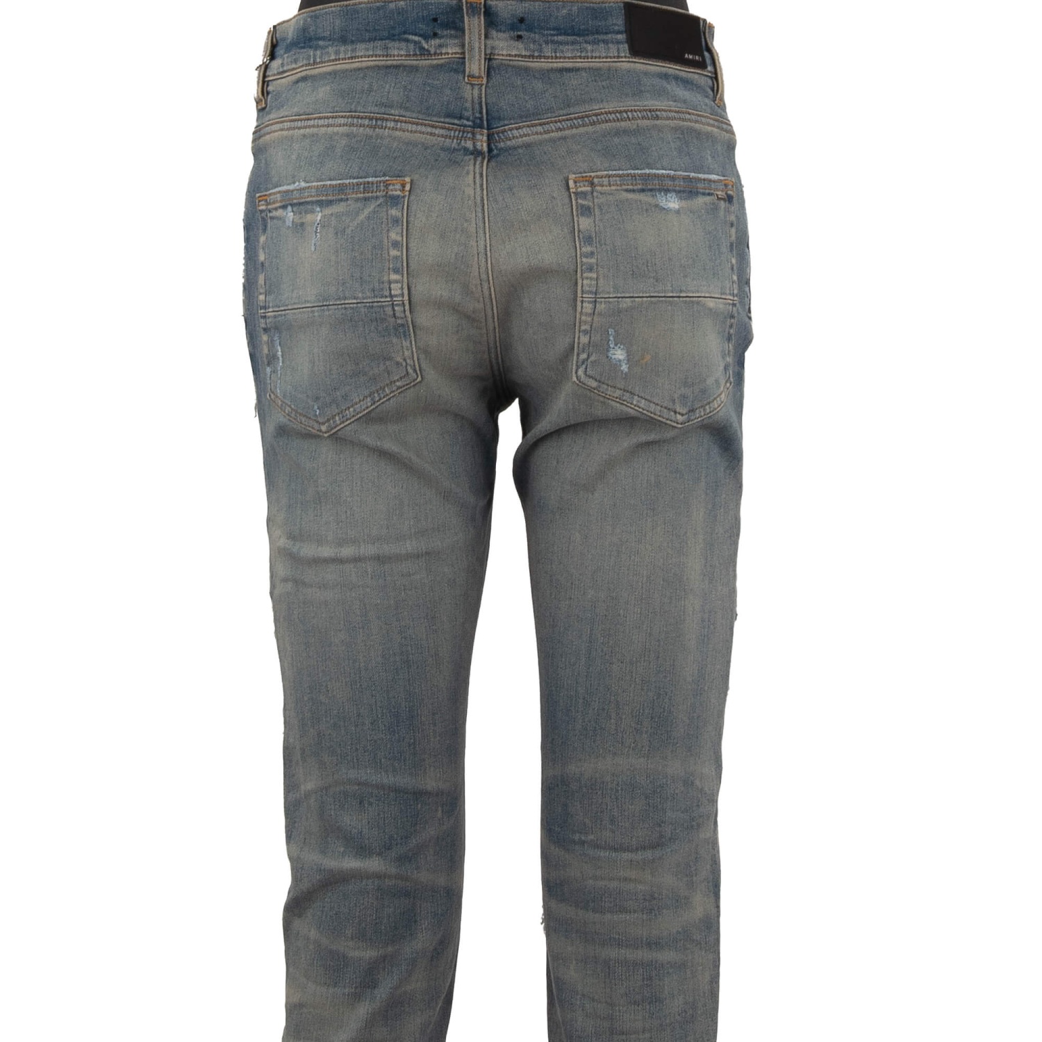 AMIRI Leopard Thrasher Skinny Stretch Jeans Pants with Fur Leather