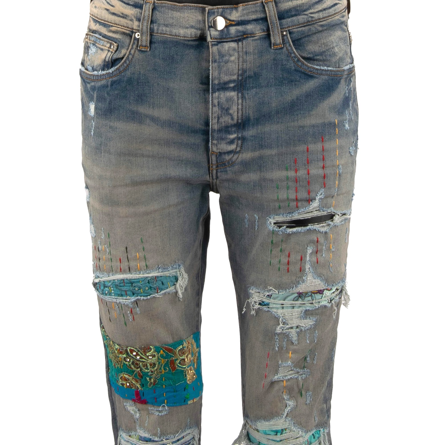 AMIRI Quilted Artpatch Skinny Stretch Jeans Pants Patchwork