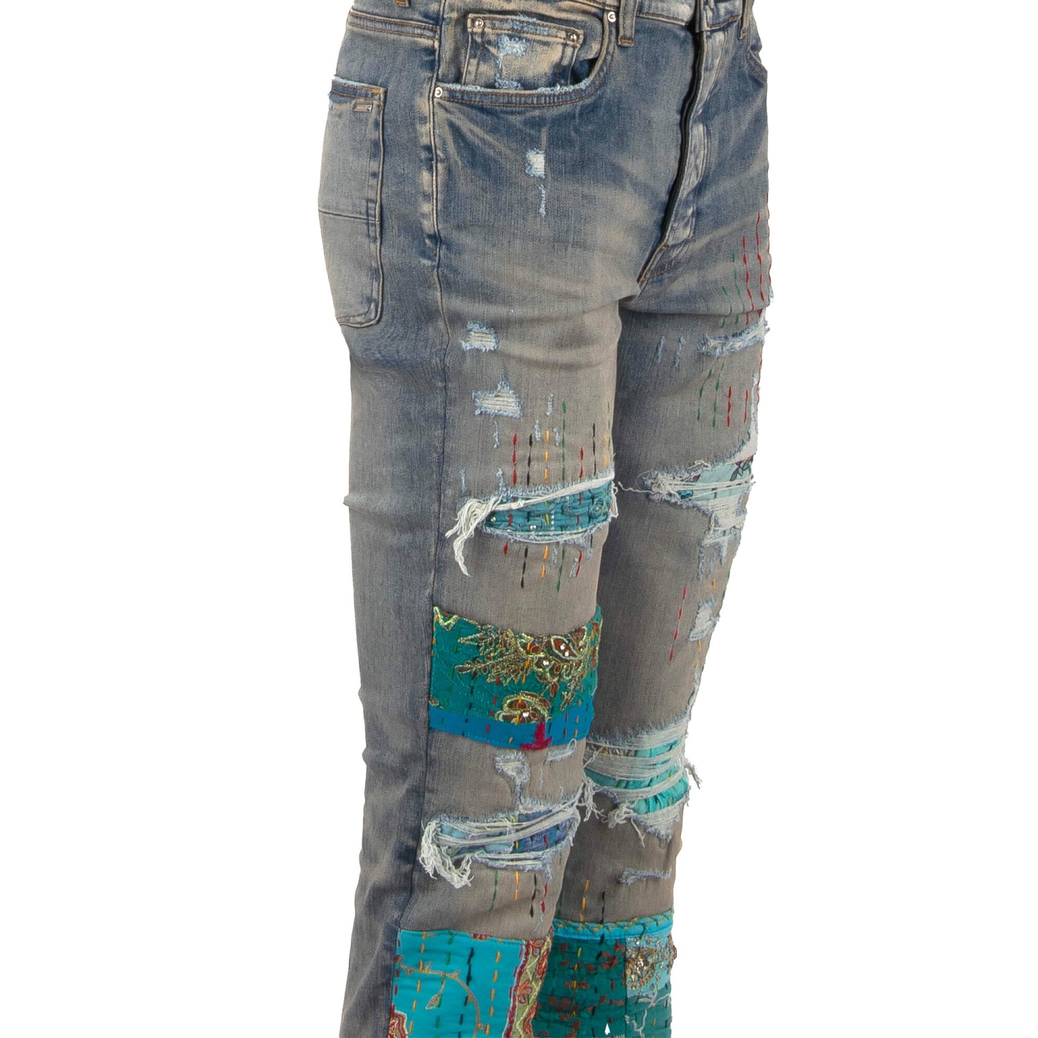 AMIRI Quilted Artpatch Skinny Stretch Jeans Pants Patchwork