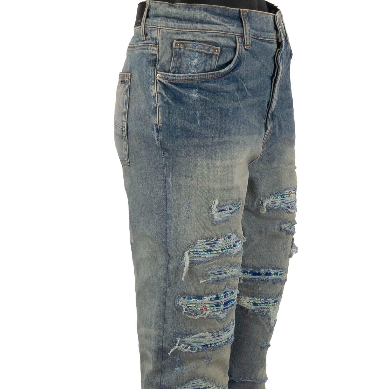 AMIRI Silk PJ Thrasher Skinny Stretch Jeans Pants Silk Inserts