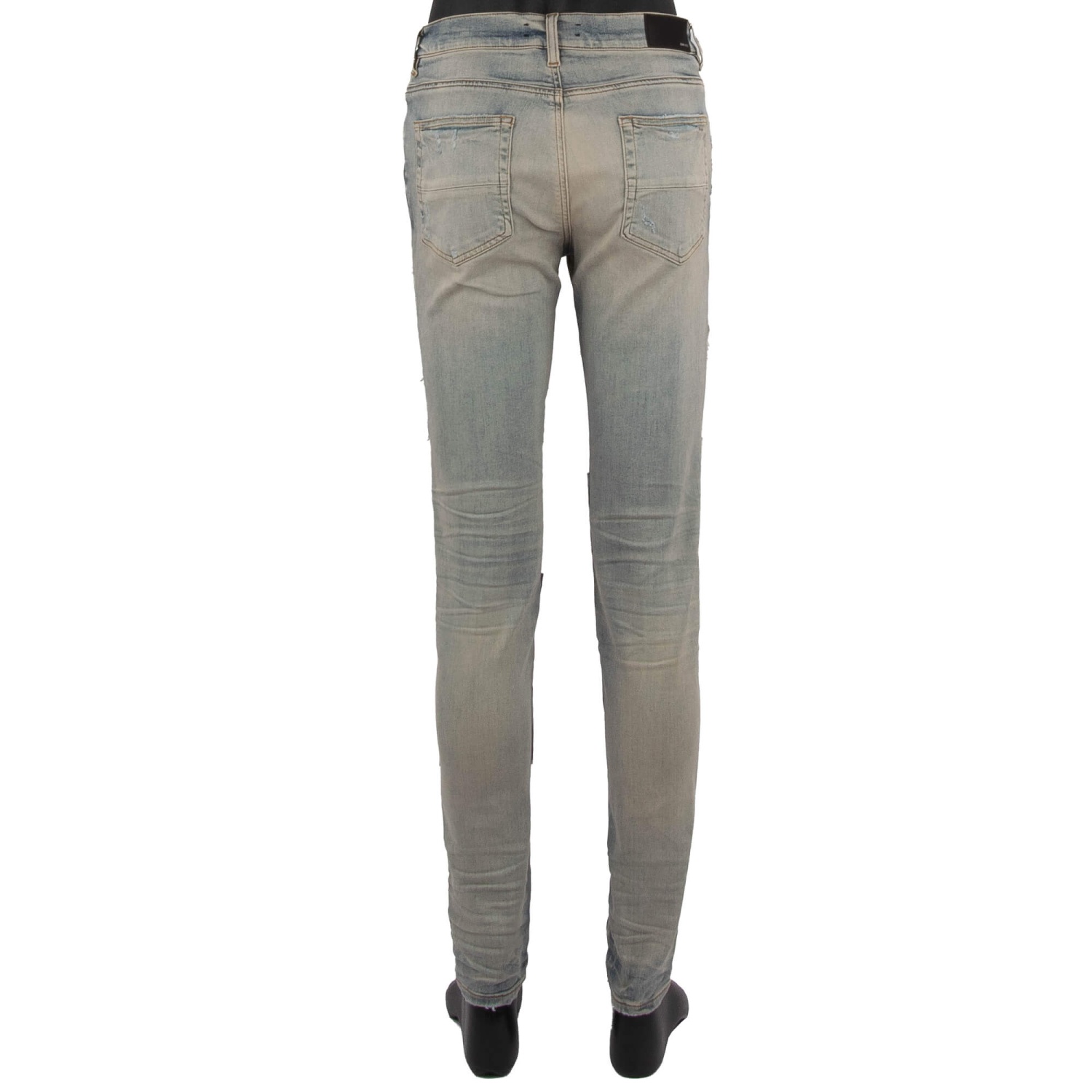 Jean Skinny AMIRI Artpatch - Patchwork Cuir Et Applications - Bleu Indigo - Neuf