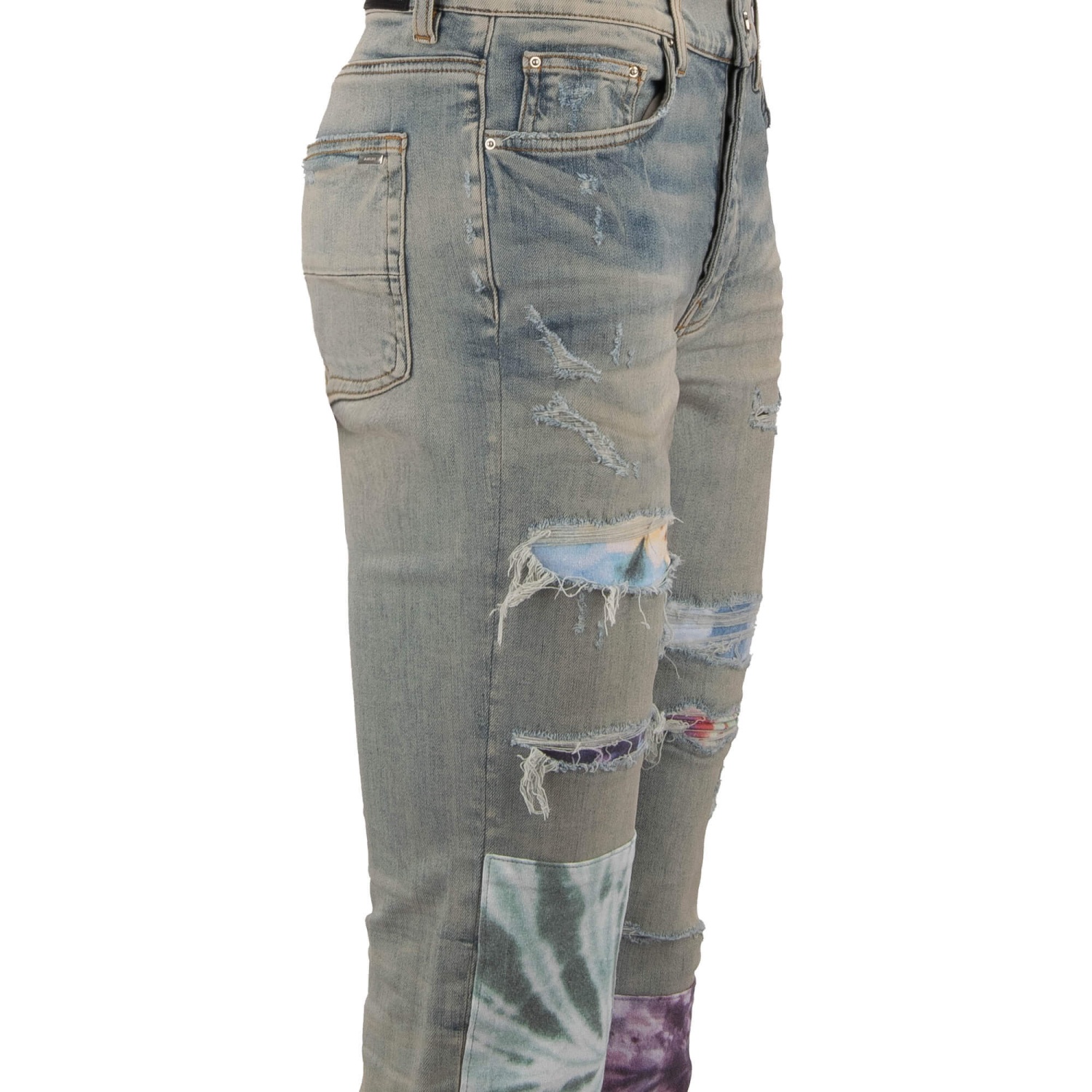 AMIRI Tie Dye Art Patch Skinny Stretch Distressed Jeans Pants 