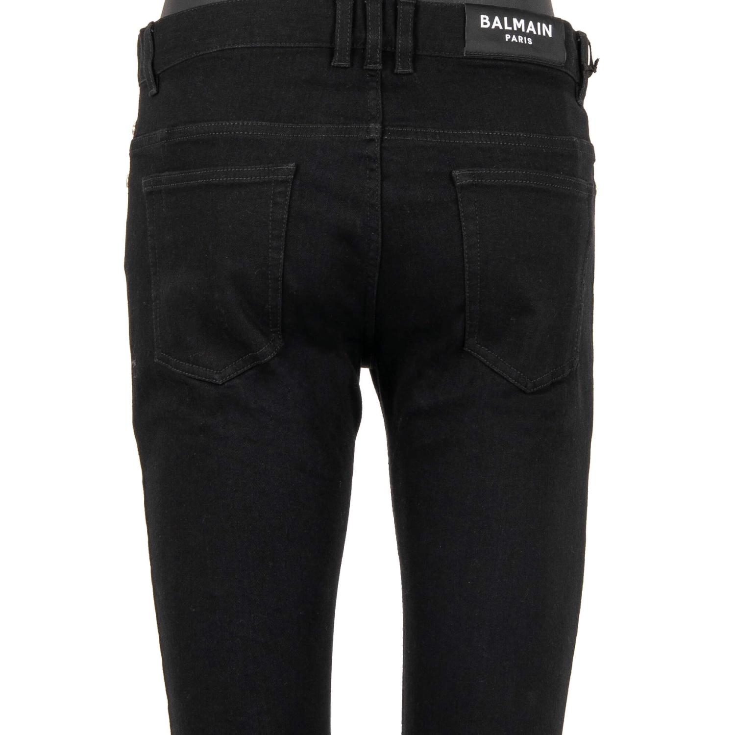 BALMAIN 6-Pockets Logo Distressed Denim Jeans Pants ULTRA SKINNY 