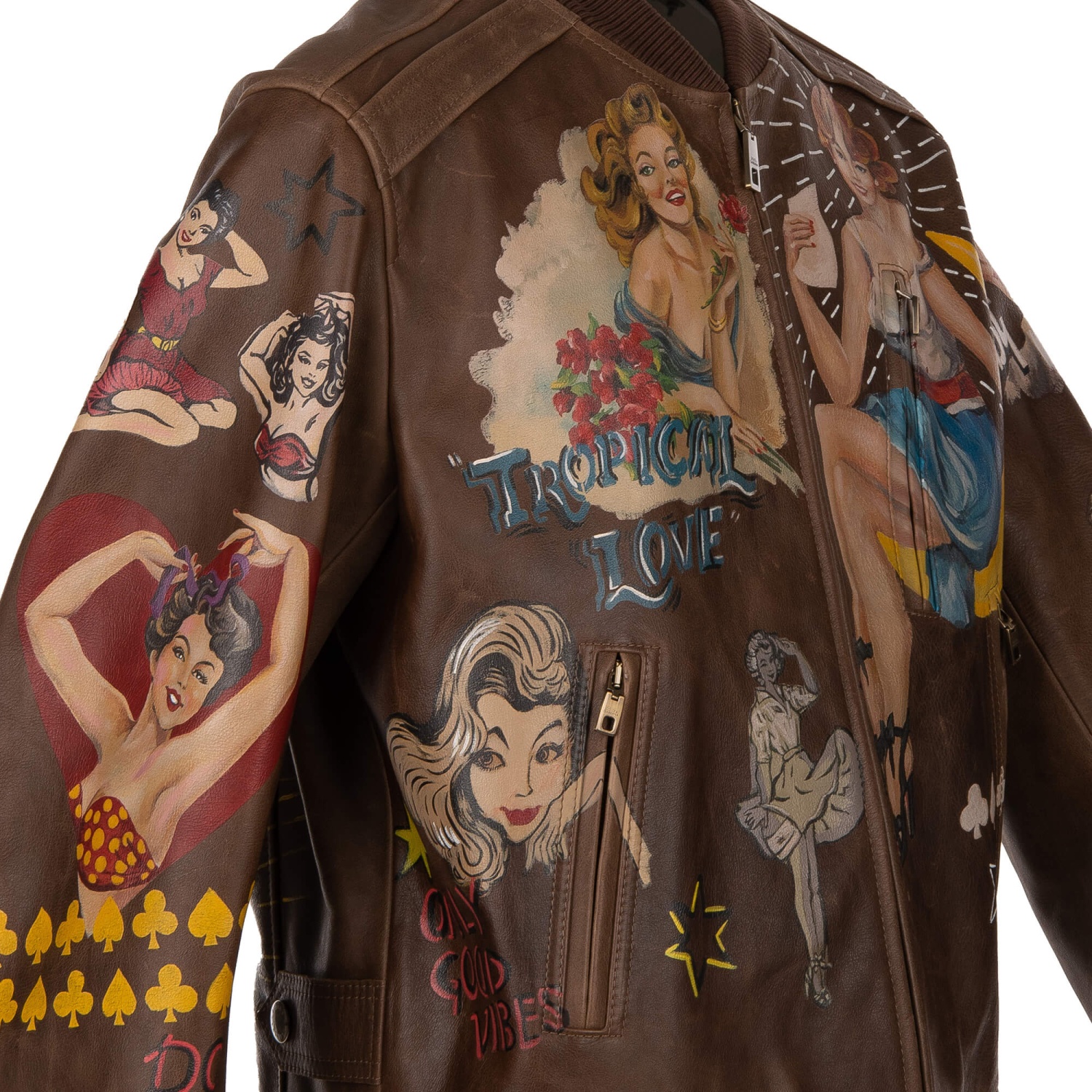 DOLCE & GABBANA Giacca In Pelle Dipinta A Mano Con Pin-Up