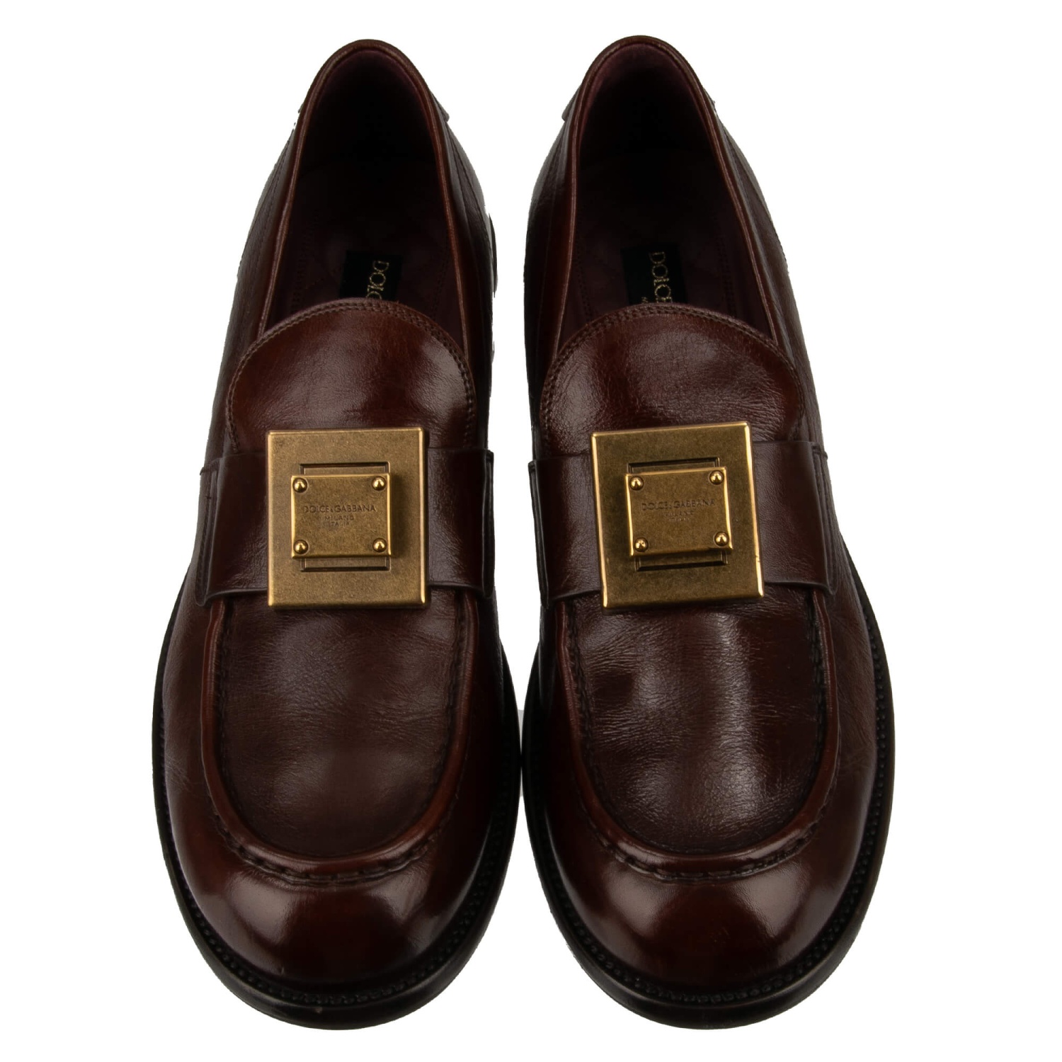 DOLCE & GABBANA BERNINI DG Metal Logo Leather Moccasins