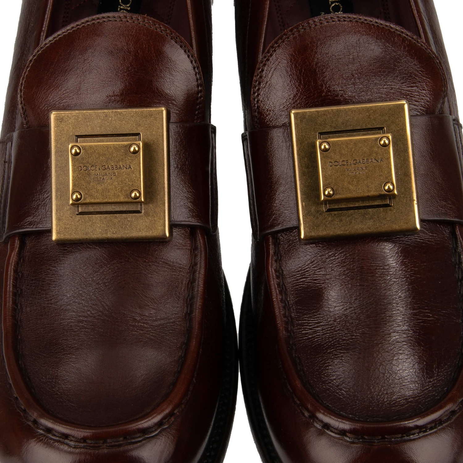 DOLCE & GABBANA BERNINI DG Metal Logo Leather Moccasins