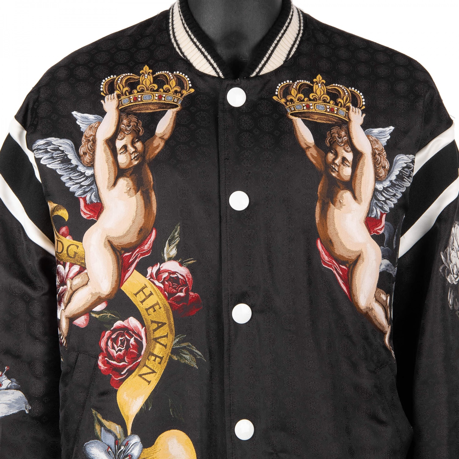 Dolce & Gabbana Baroque Angel Crown Bomber Jacket Dg Heaven
