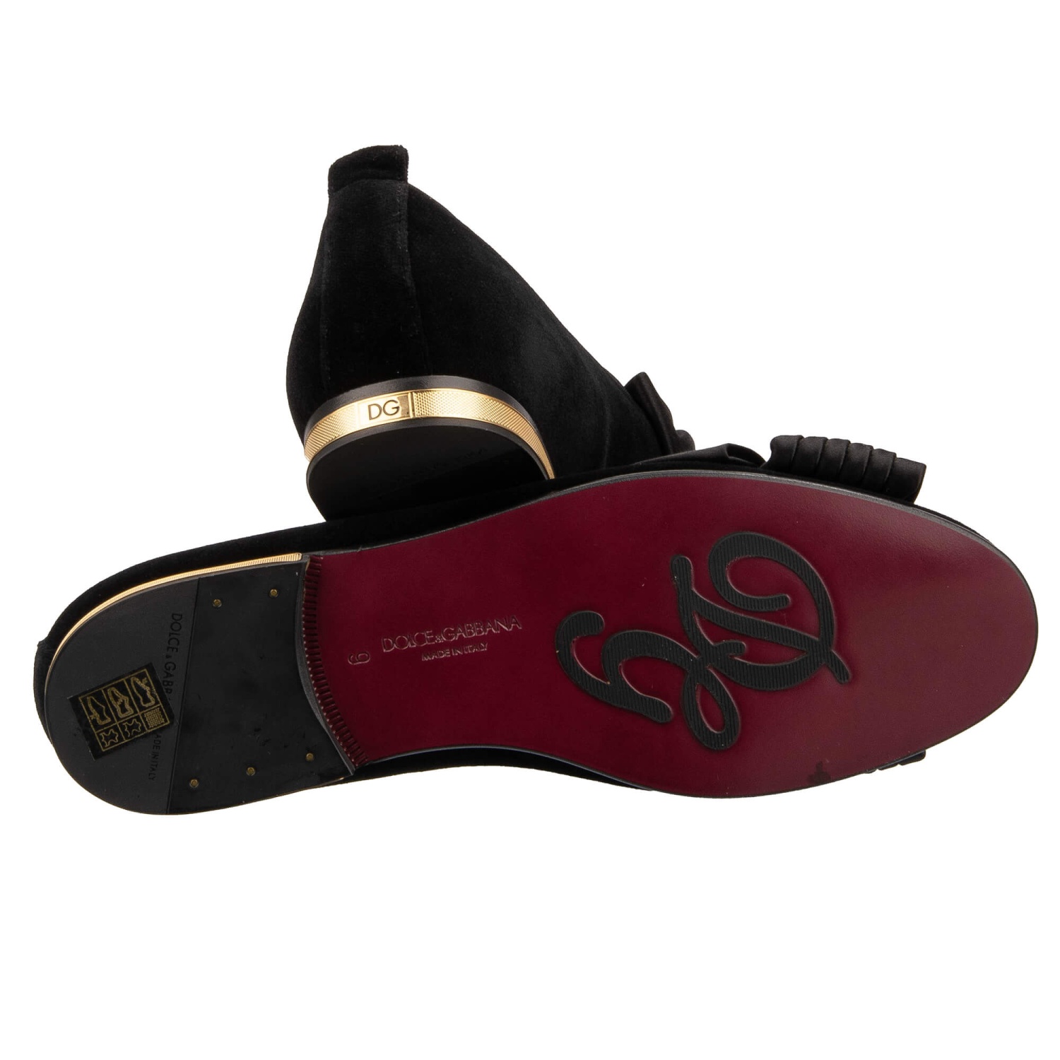 DOLCE & GABBANA Baroque Crystal Ribbon Velvet Loafer Shoes 