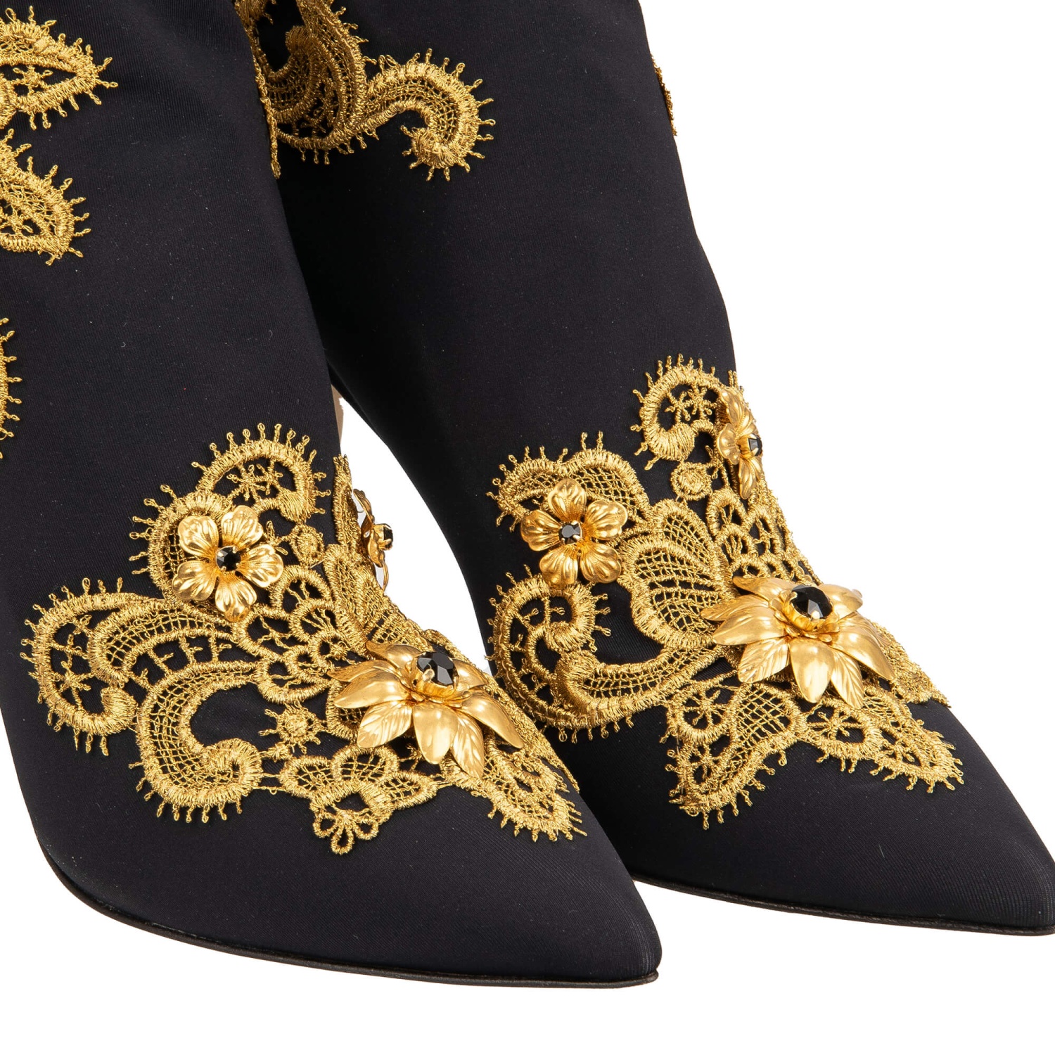 DOLCE & GABBANA Baroque Lace Crystal Heels Pumps Boots Black