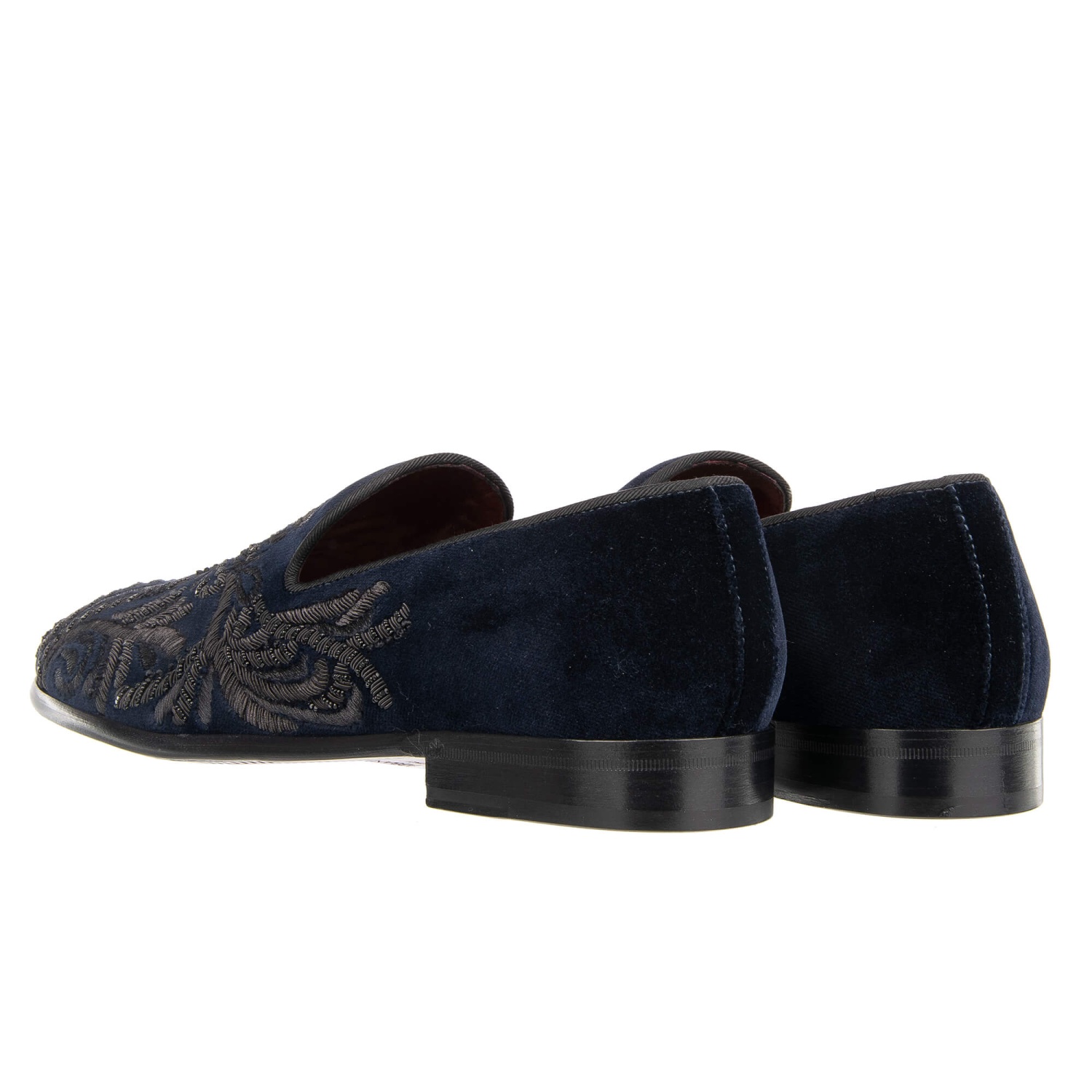 DOLCE & GABBANA Baroque Velvet Loafer Shoes MILANO Black