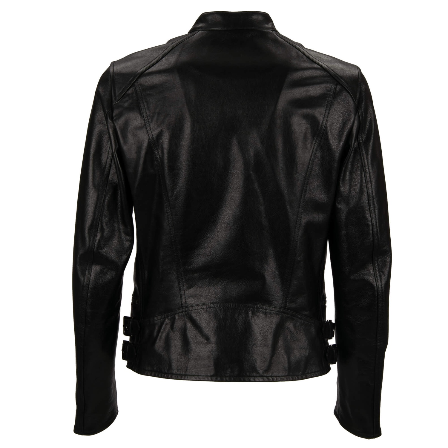 DOLCE & GABBANA Biker Leather Jacket with Pockets, Zips, Buckles