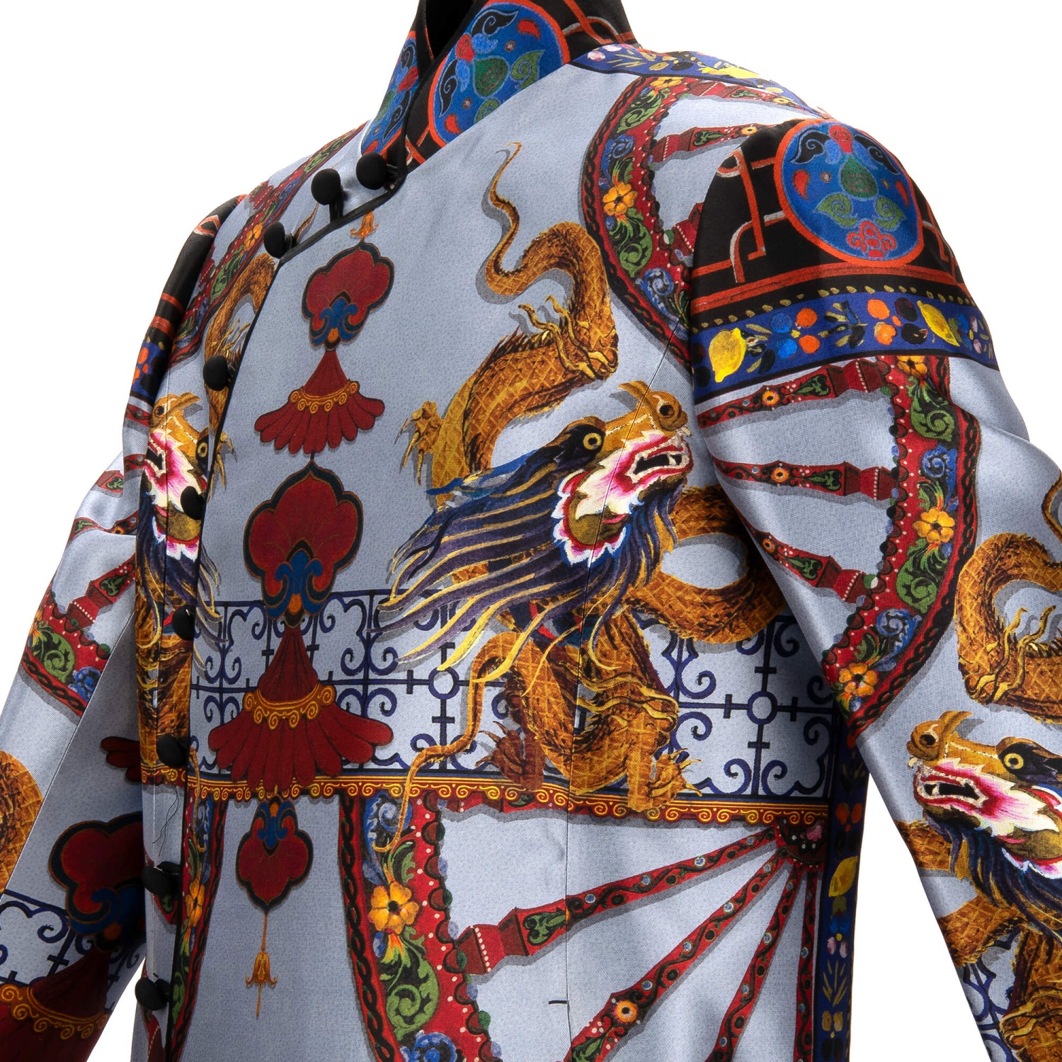 DOLCE & GABBANA Carretto Chinese Dragon Print Silk Blazer Jacket