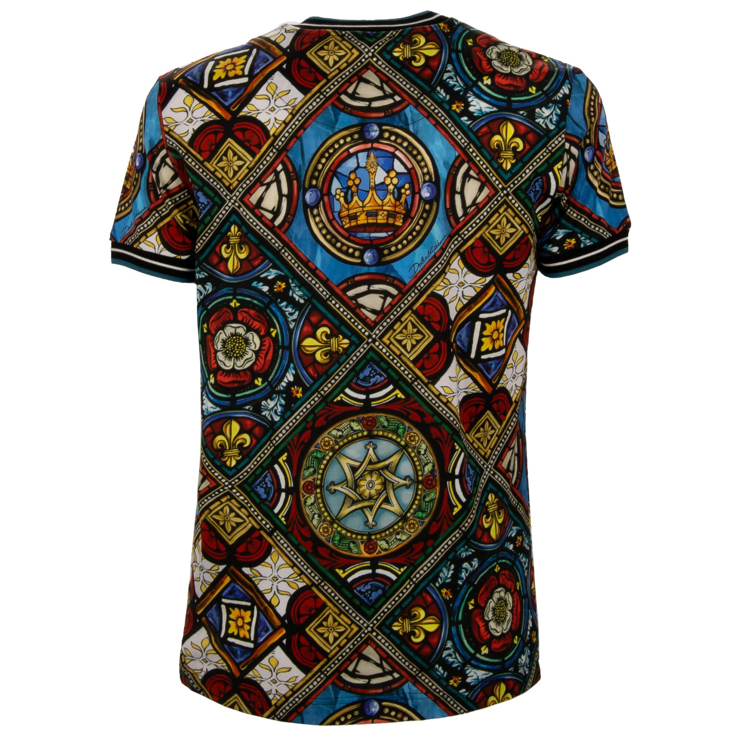 DOLCE & GABBANA Church Vitrage Crown Print Cotton T-Shirt Black