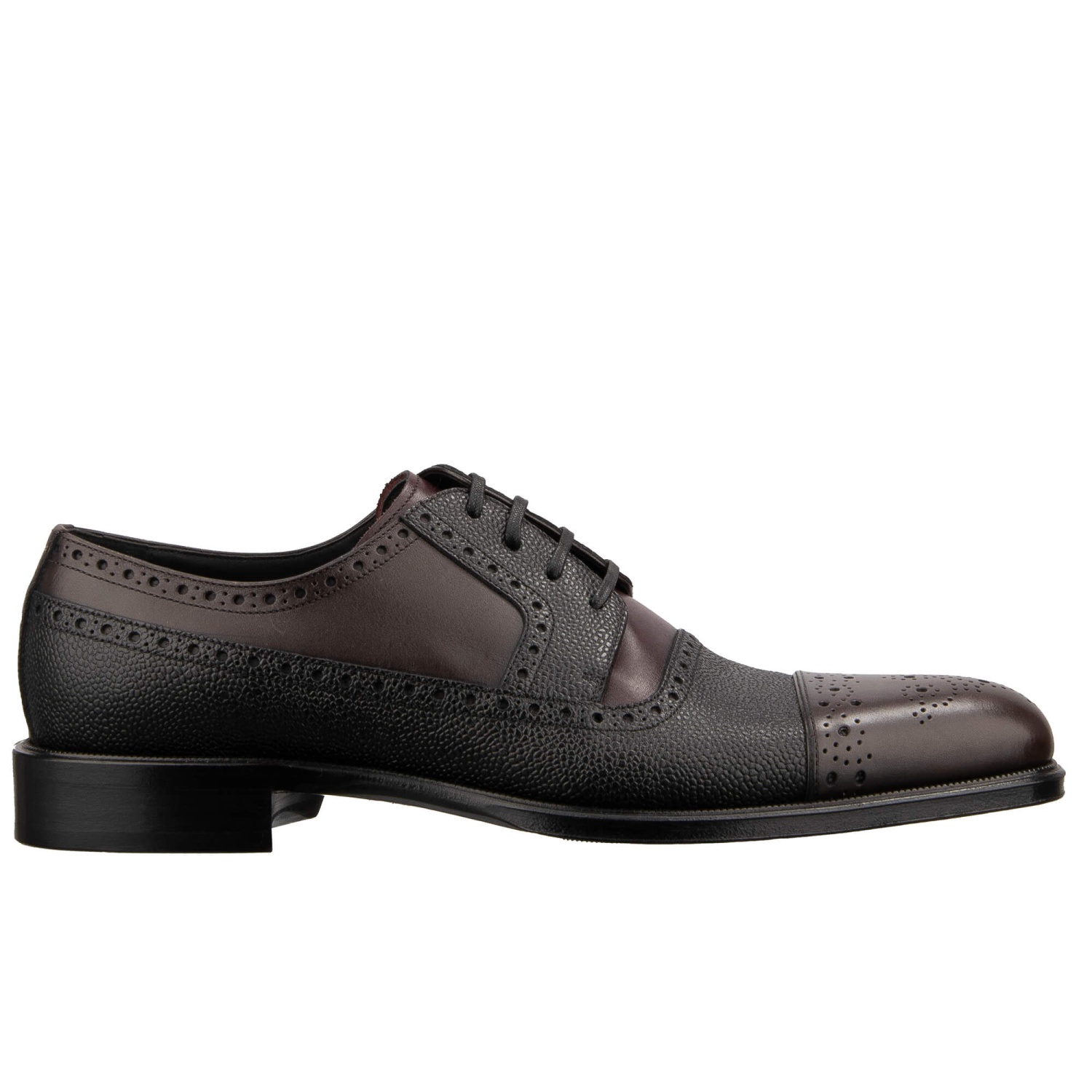 DOLCE GABBANA Classic Leather Lace Derby Shoes SIENA Black Brown 43 US 10