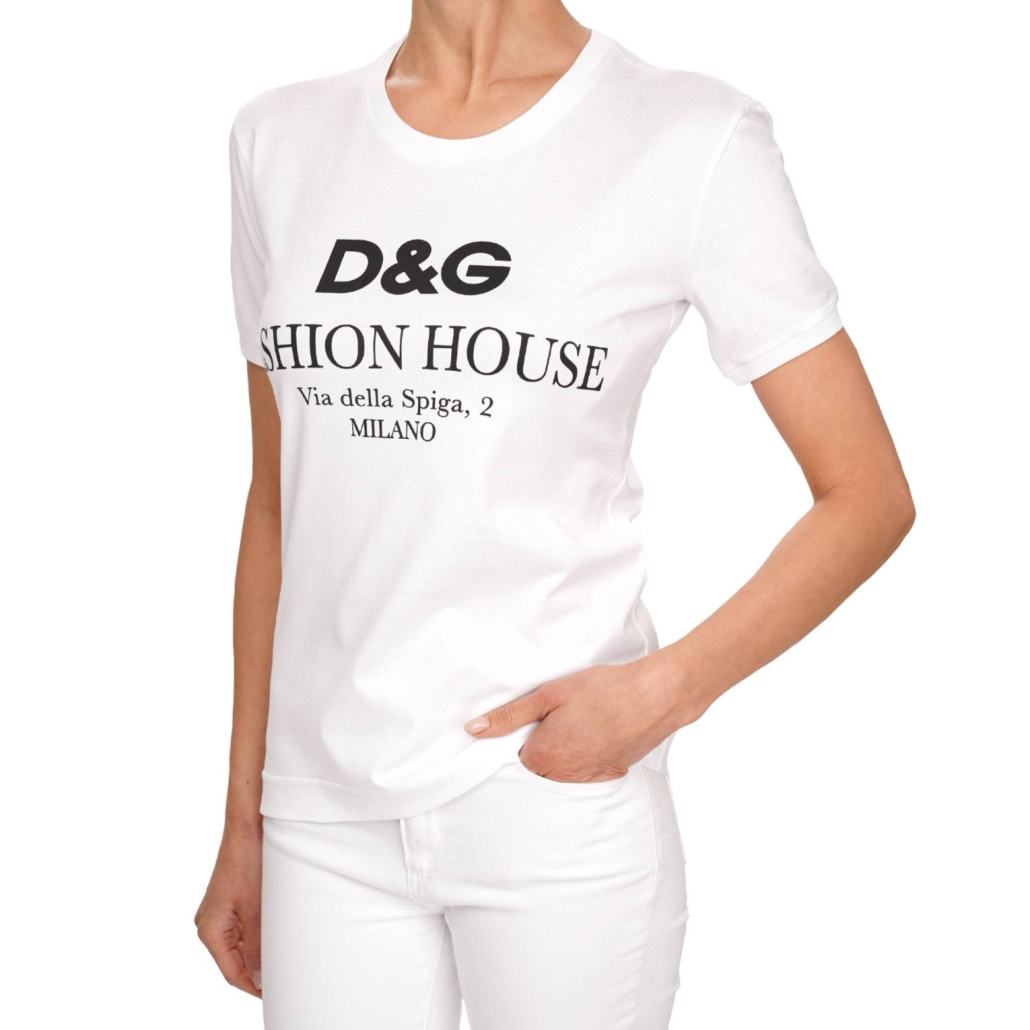 DOLCE & GABBANA Cotton T-Shirt Top DG Fashion Logo Silver