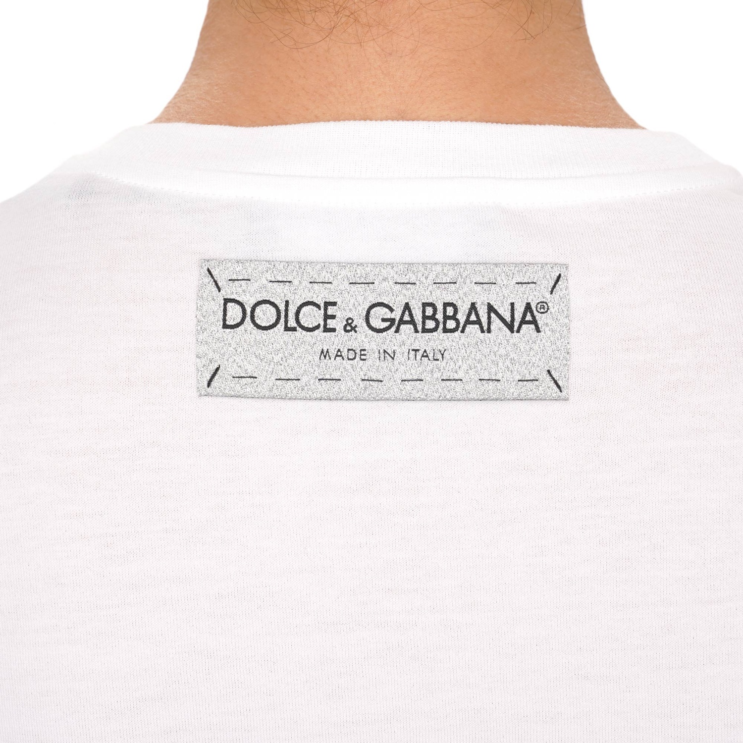 DOLCE & GABBANA Cotton T-Shirt Top DG Fashion Logo Silver