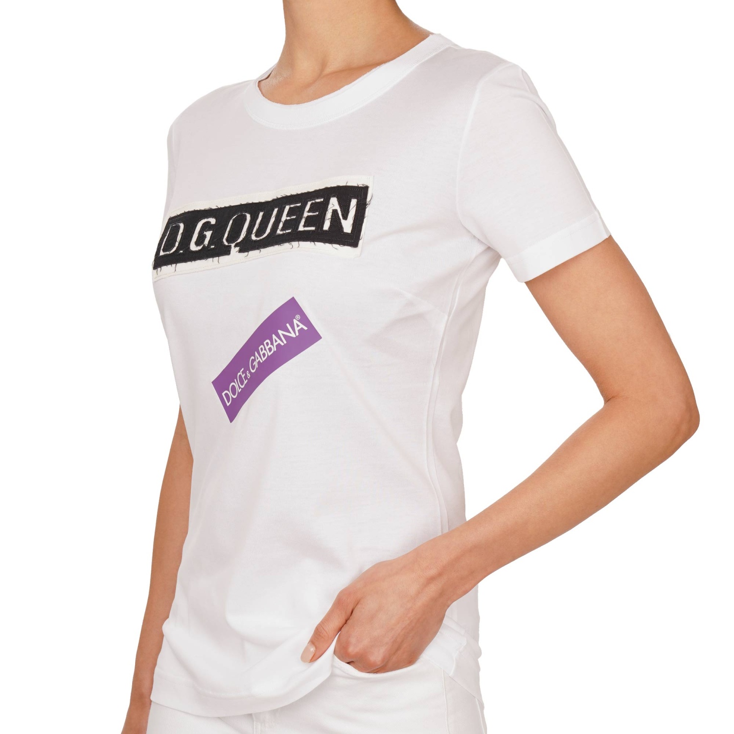 DOLCE & GABBANA Cotton T-Shirt Top DG Queen Logo Patch White