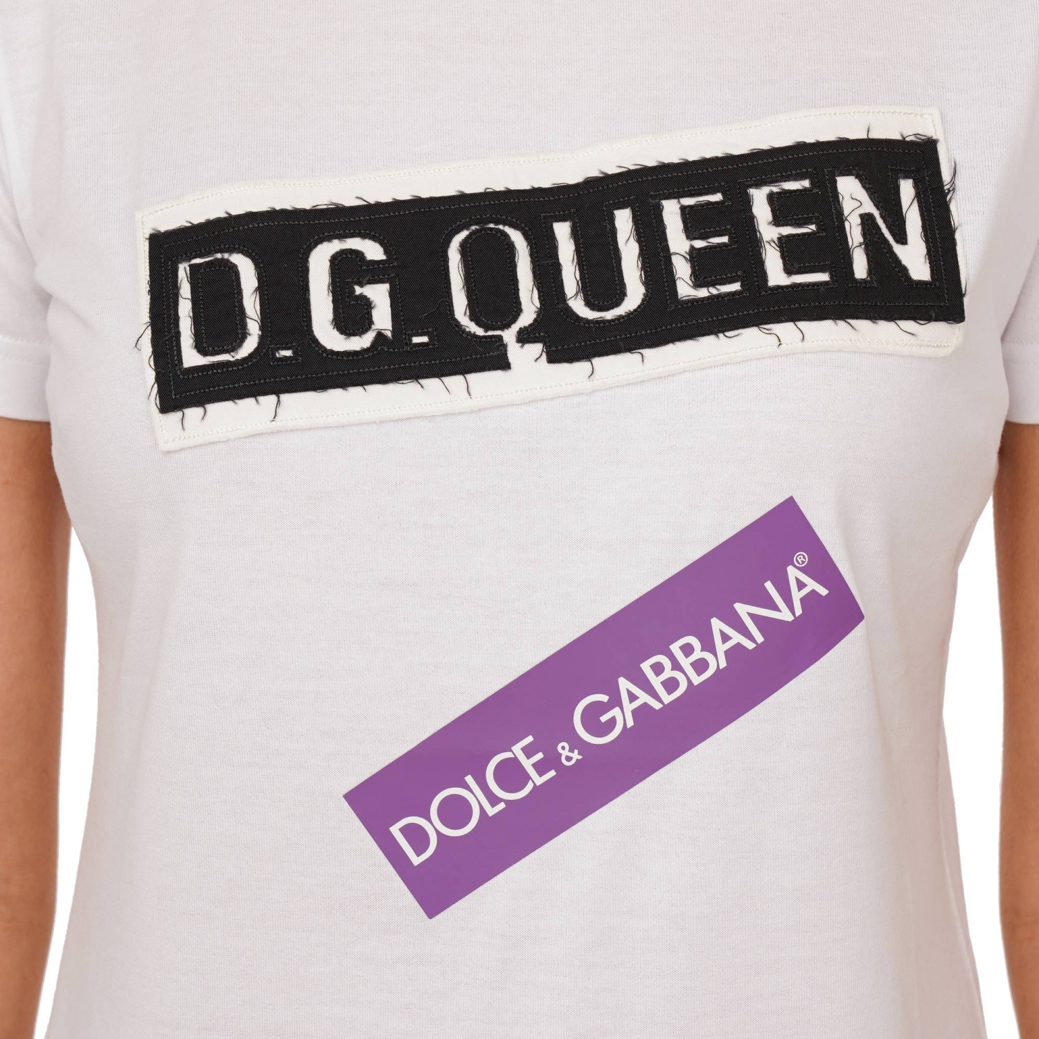 DOLCE & GABBANA Cotton T-Shirt Top DG Queen Logo Patch White
