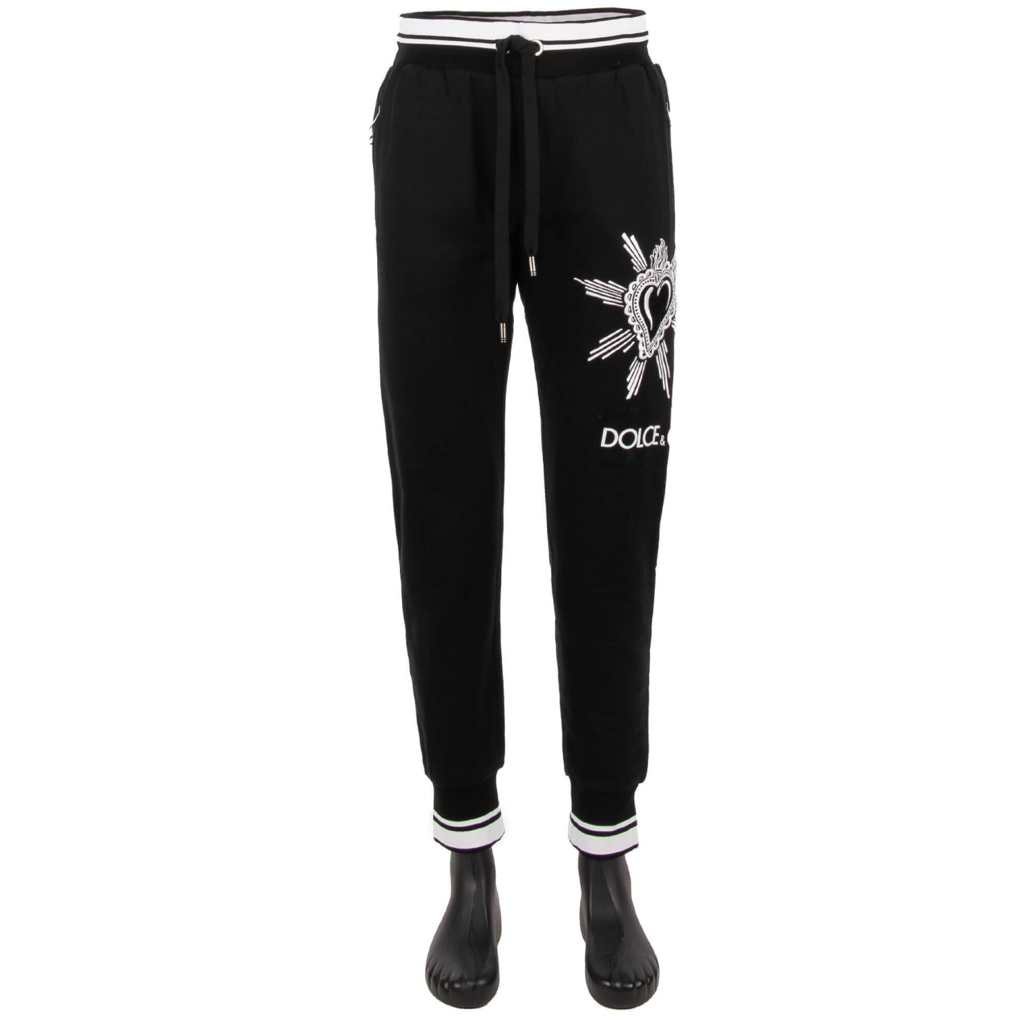 DOLCE GABBANA Cotton Track Jogging Pants with Sacred Heart Logo Black 11289