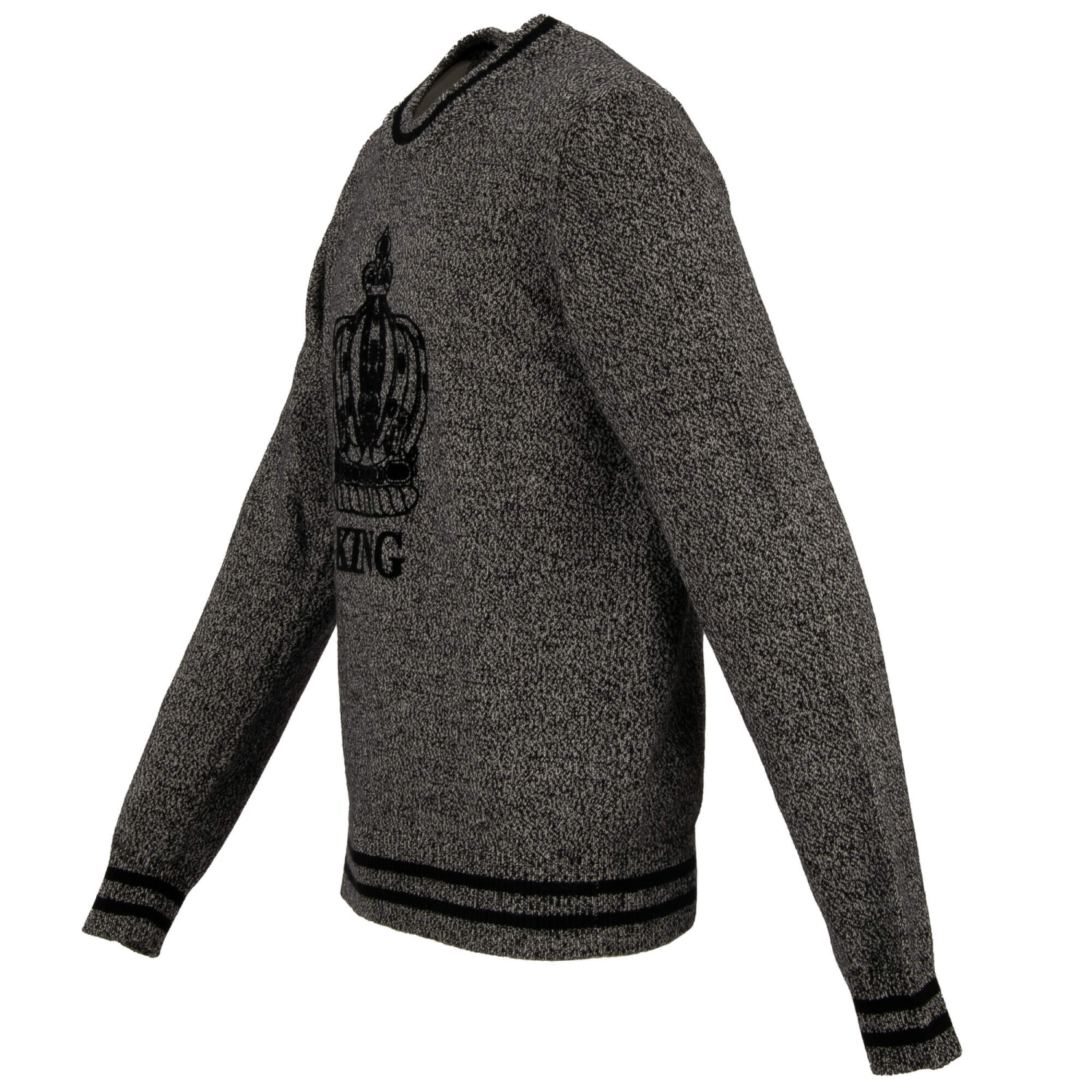 DOLCE & GABBANA Crown King Cashmere Sweater Sweatshirt Gray Black