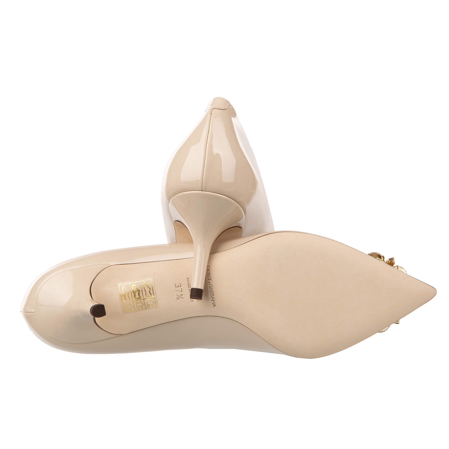 DOLCE & GABBANA Crystal Brooch Heels Pumps BELLUCCI Beige
