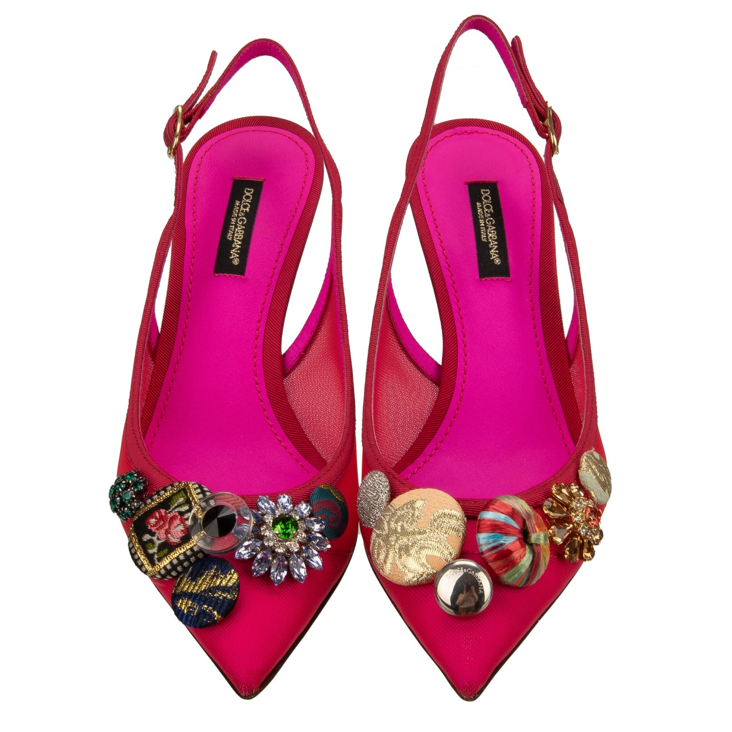 ◆Dolce & Gabbana 最新作◆Bellucci 60 レース パンプス/Pink◆ DOLCE & GABBANA Crystal Brooch Net Slingback Pumps Heels