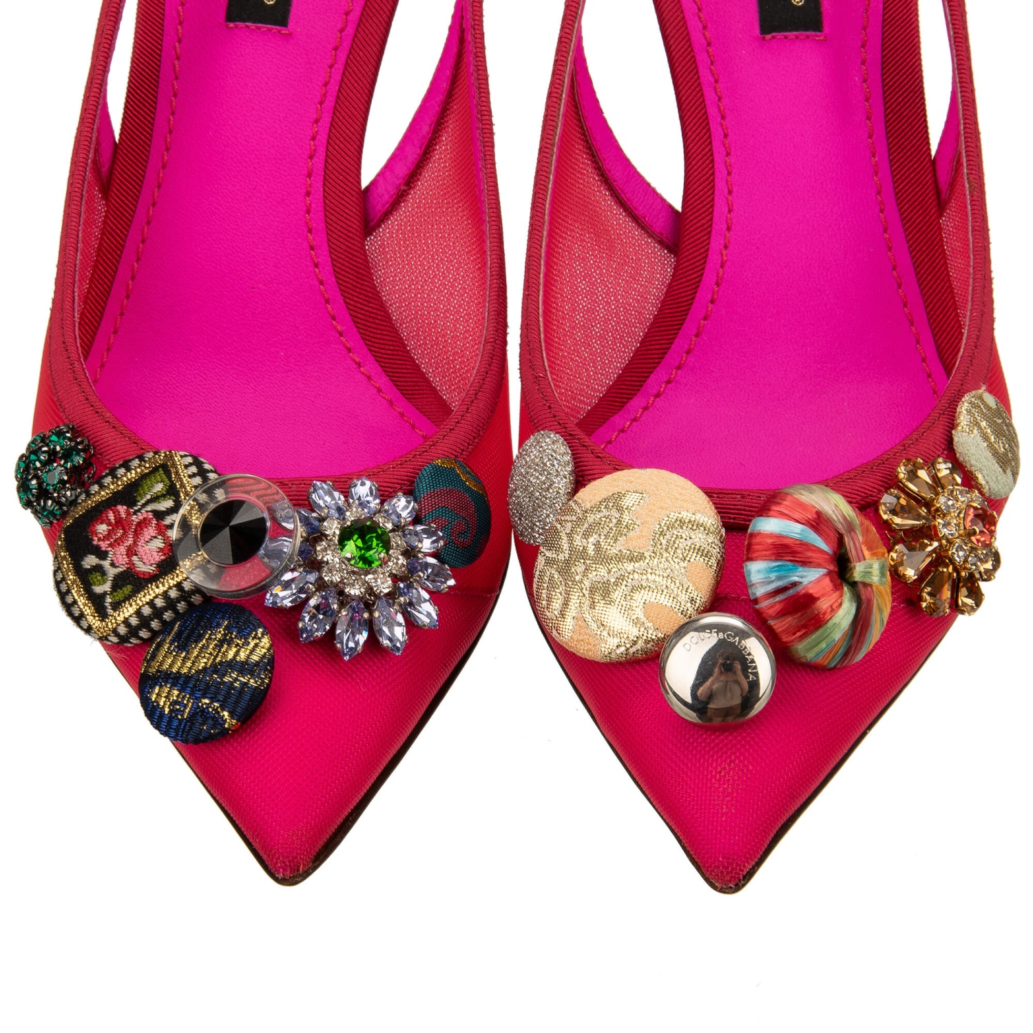 DOLCE & GABBANA Crystal Brooch Net Slingback Pumps Heels