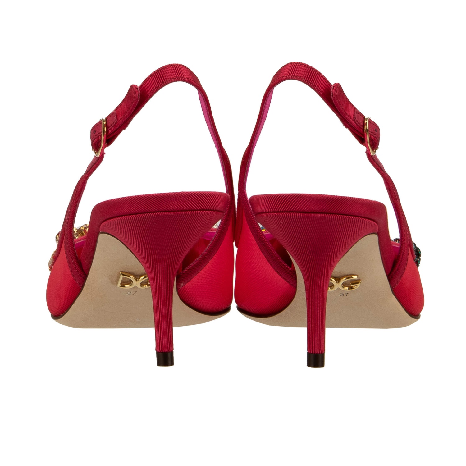 DOLCE & GABBANA Crystal Brooch Net Slingback Pumps Heels