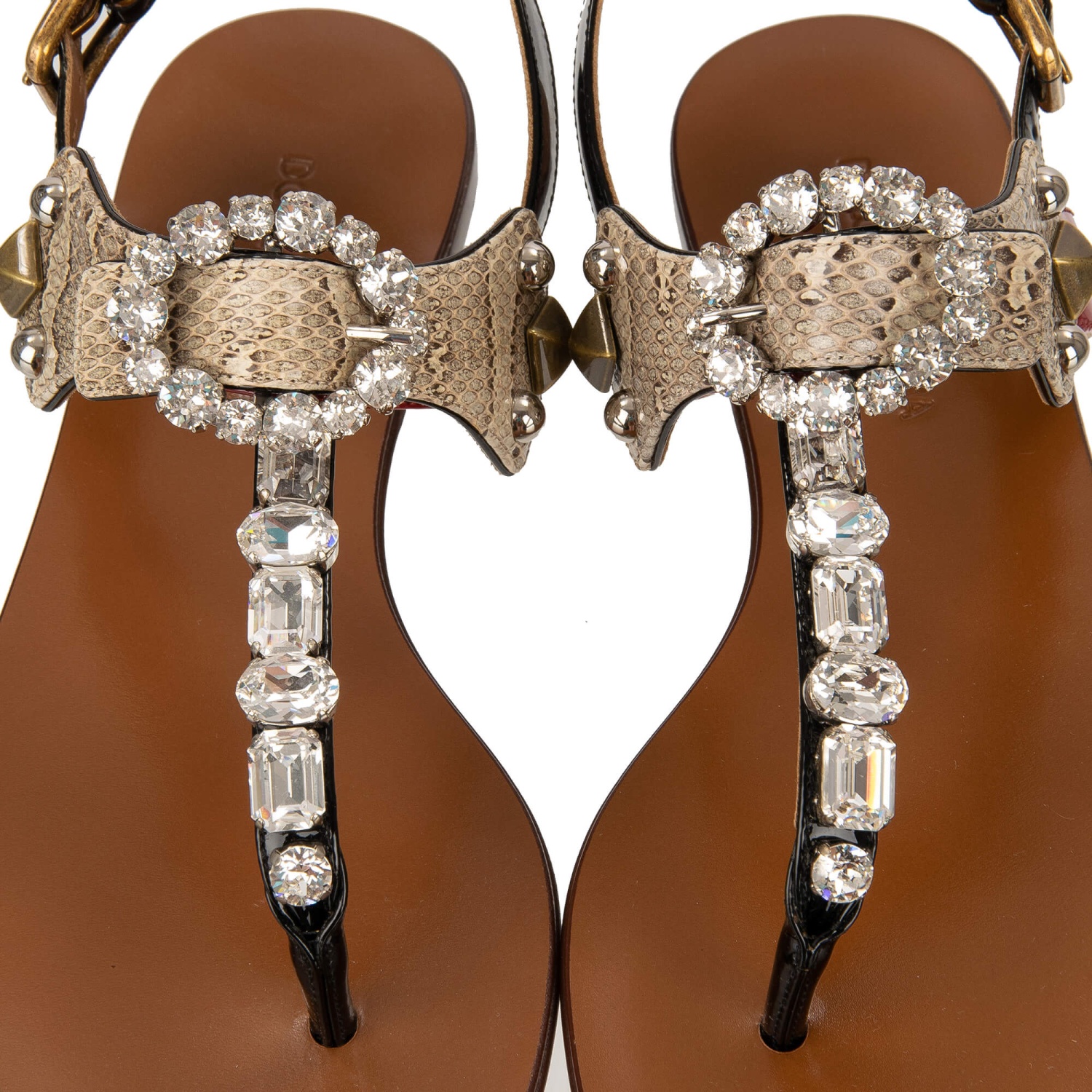 DOLCE & GABBANA Crystal Brooch Snake Strap Sandals Black DOLCE & GABBANA Crystal Brooch Snake Strap Sandals Black
