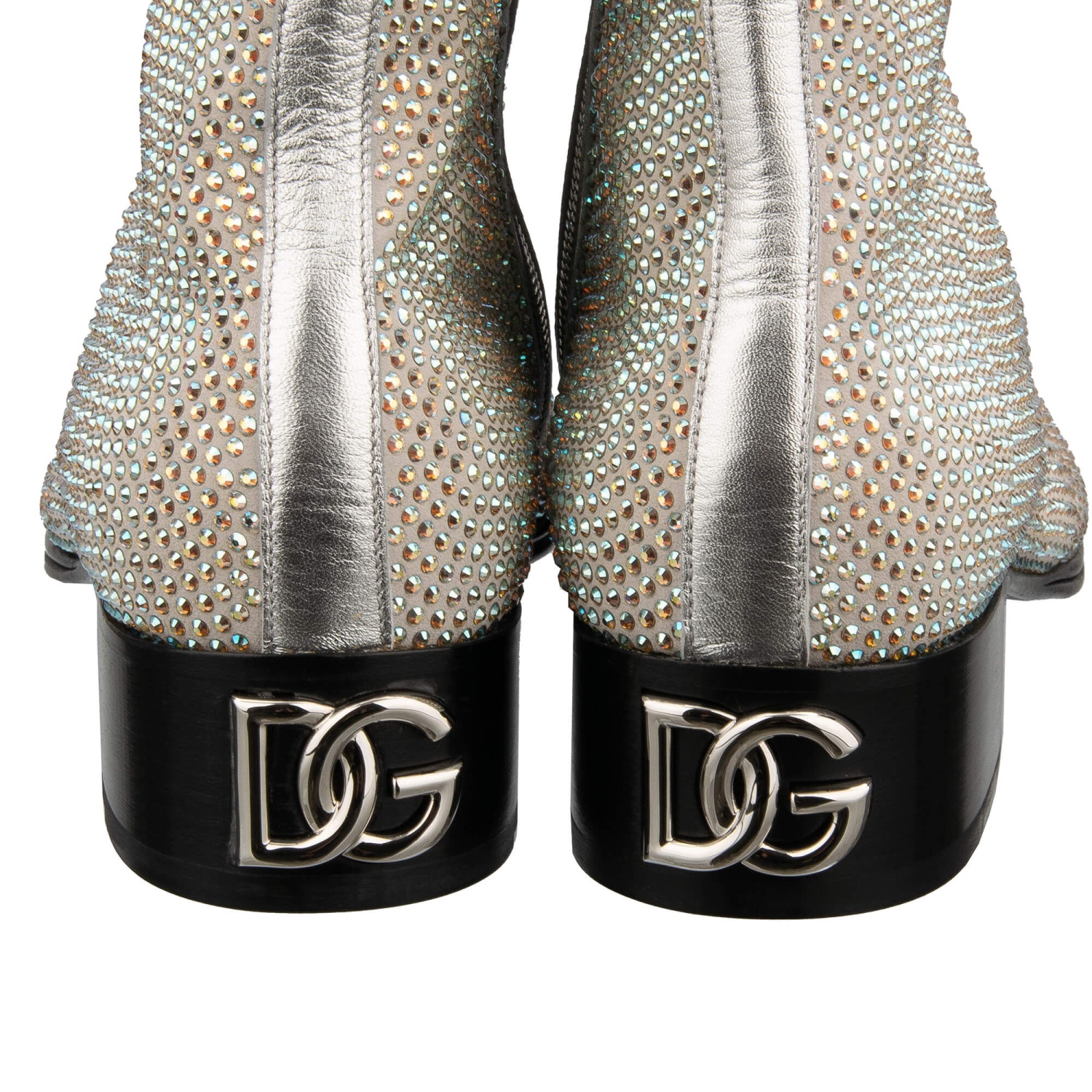 Dolce & Gabbana Ariosto crystal-embellished leather ankle boots Crystal DG Logo Heels Leather Boots Shoes ARIOSTO Silver  main image 3