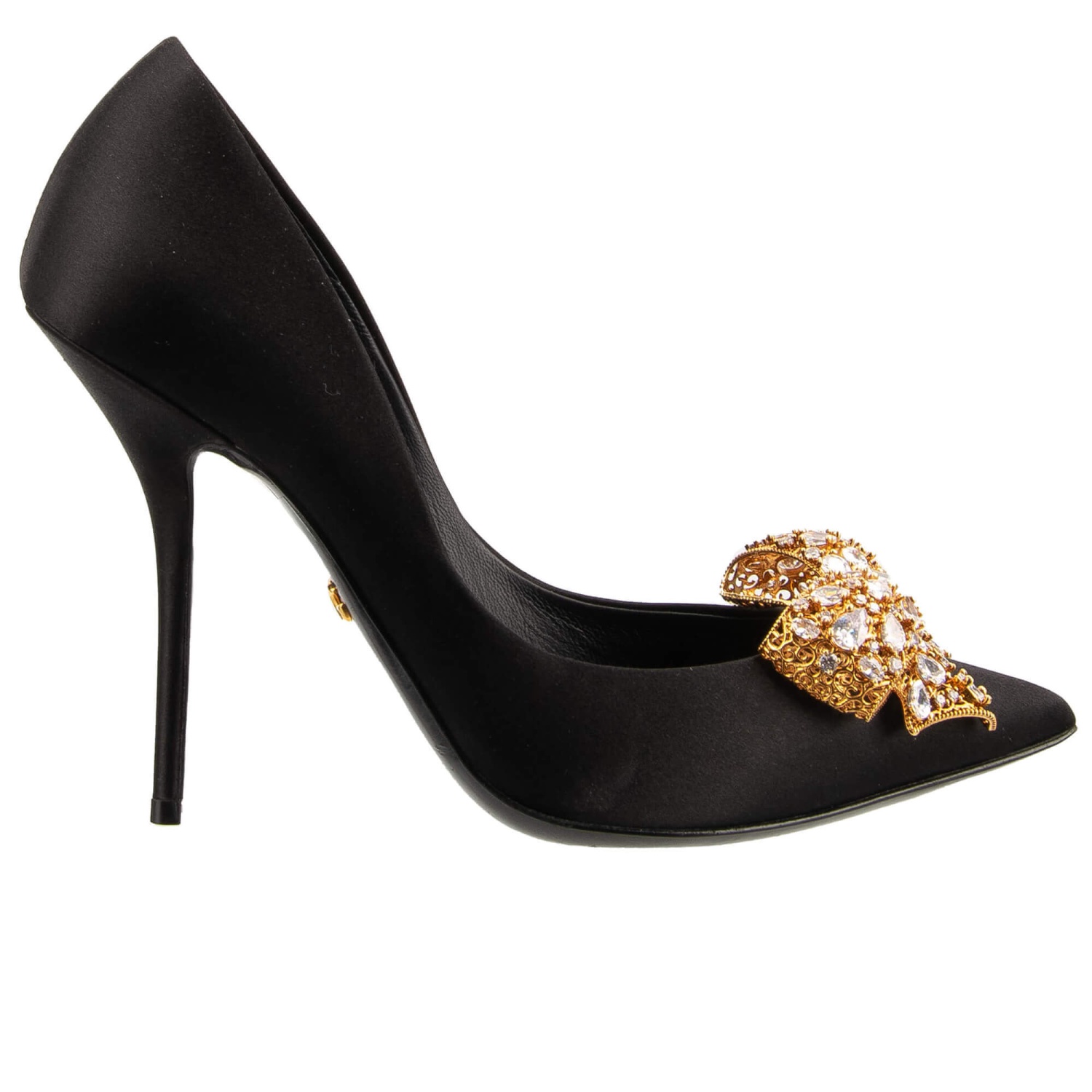 Dolce&Gabbana ドット柄 ブラック サテン ミュール DOLCE & GABBANA Shoes Leather Black Crystal Gold Sandals