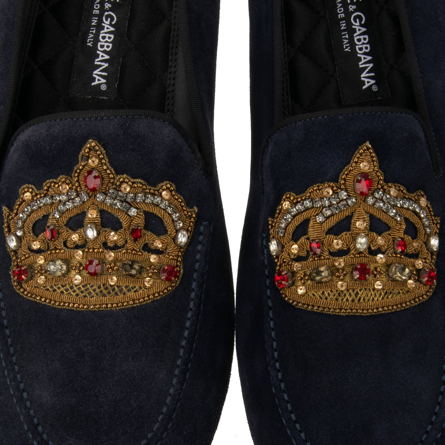DOLCE & GABBANA Crystal Gold Crown Suede Loafer Shoes KING 