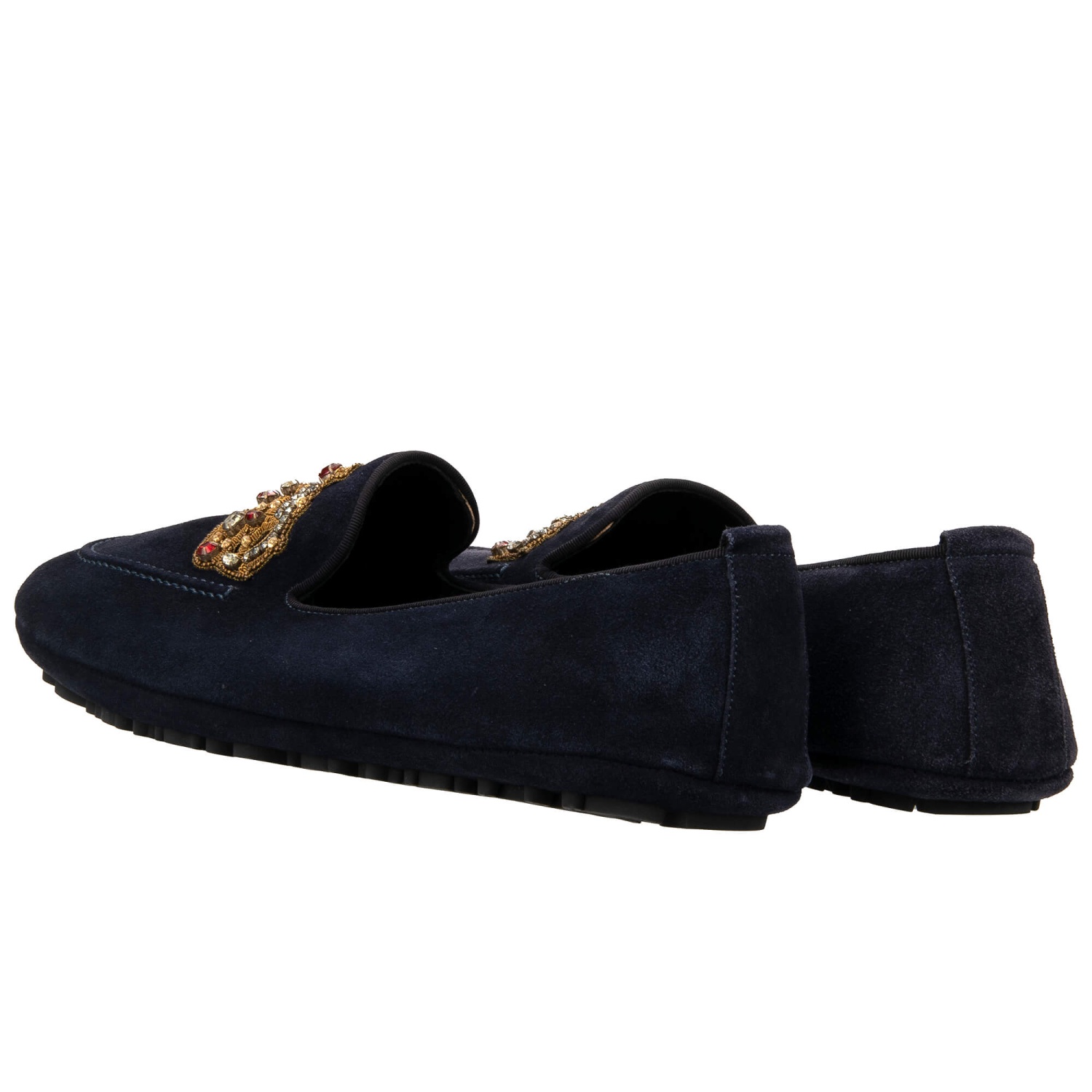 DOLCE & GABBANA Crystal Gold Crown Suede Loafer Shoes KING  display picture 1