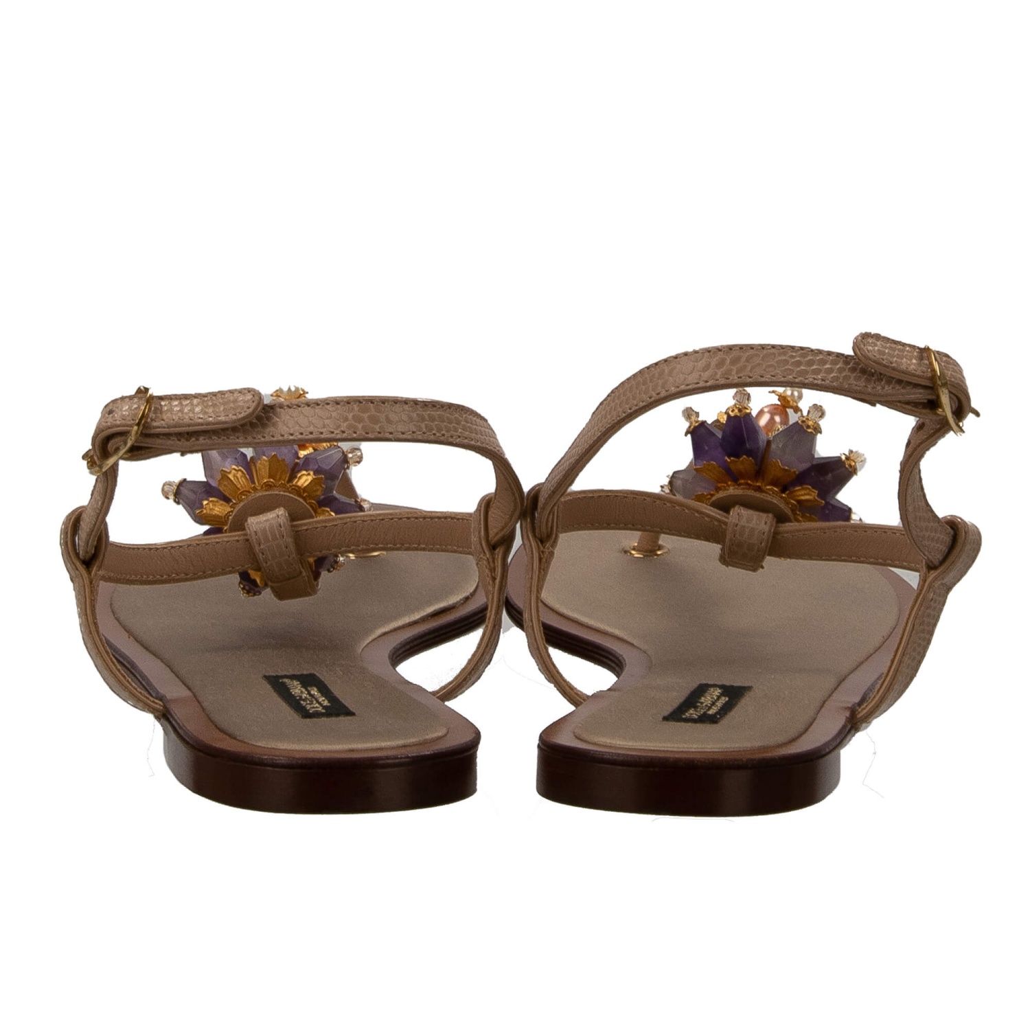 DOLCE & GABBANA Crystal Pearl Flower Sandals Gold Beige