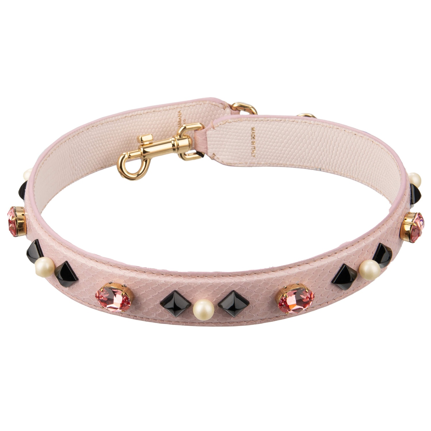 DOLCE GABBANA Crystal Pearl Stud Snake Leather Bag Strap Handle