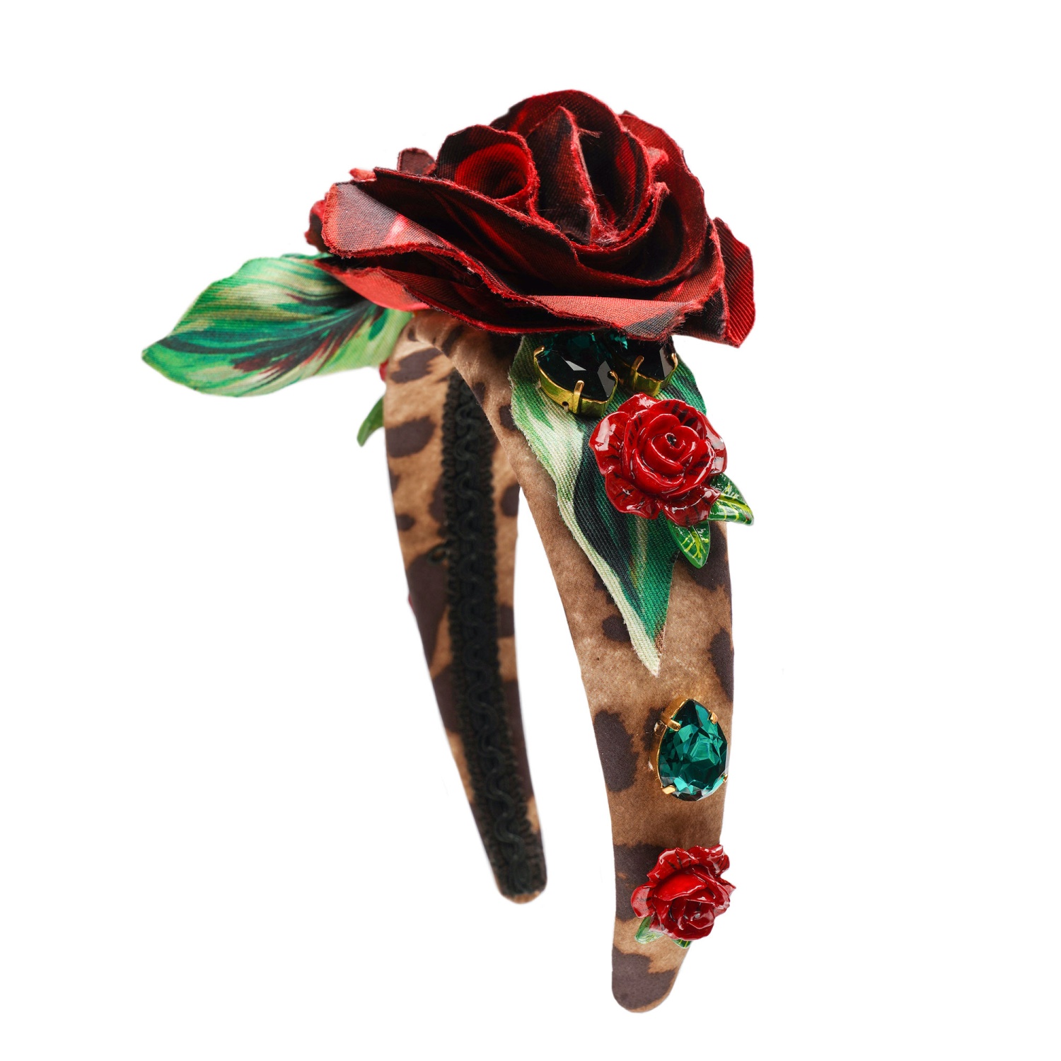 DOLCE & GABBANA Crystal Silk Rose Leopard Hairband Headband  display picture 1