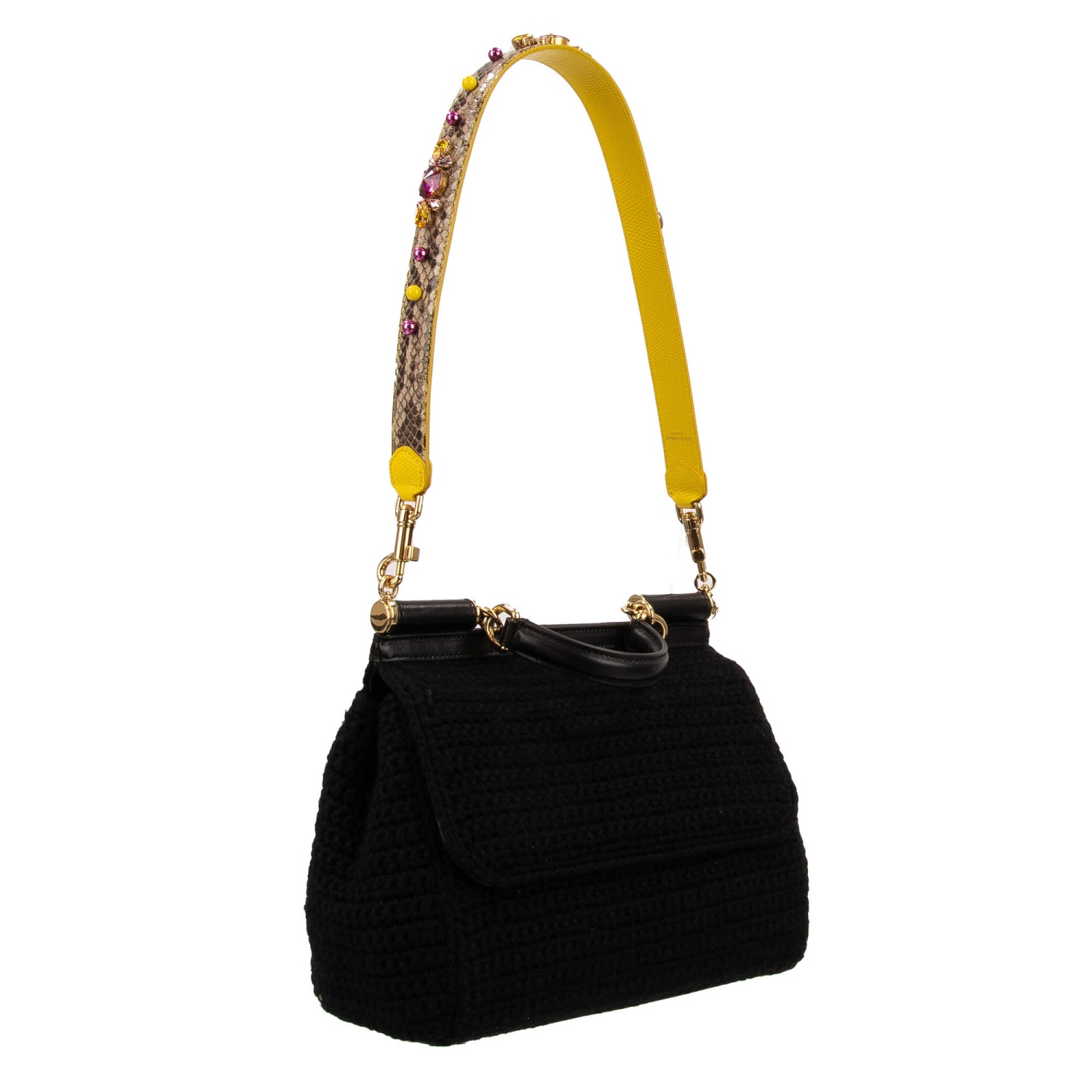 DOLCE & GABBANA Crystal Snake Leather Bag Strap Handle Beige