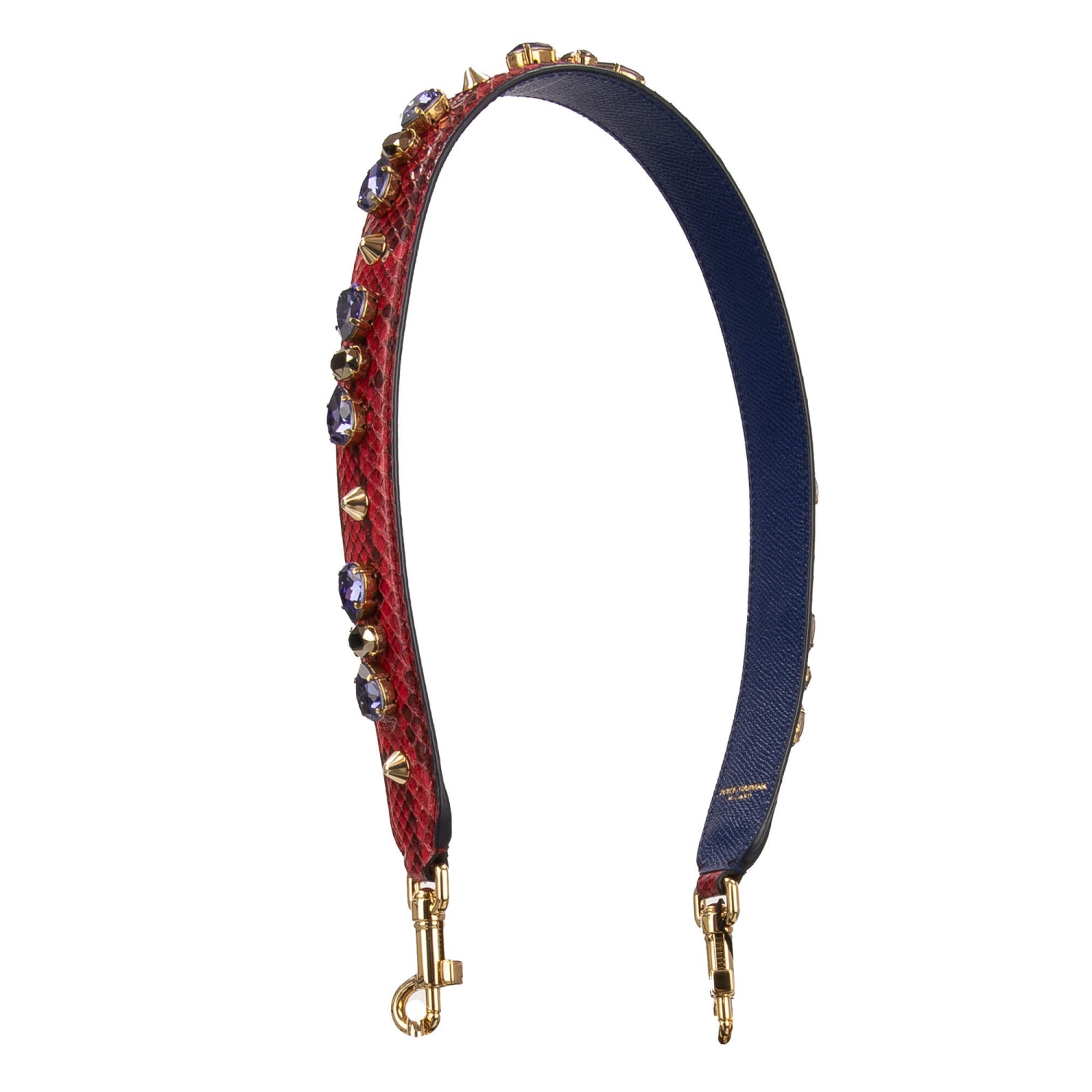 DOLCE & GABBANA Crystal Studs Snake Leather Bag Strap Handle