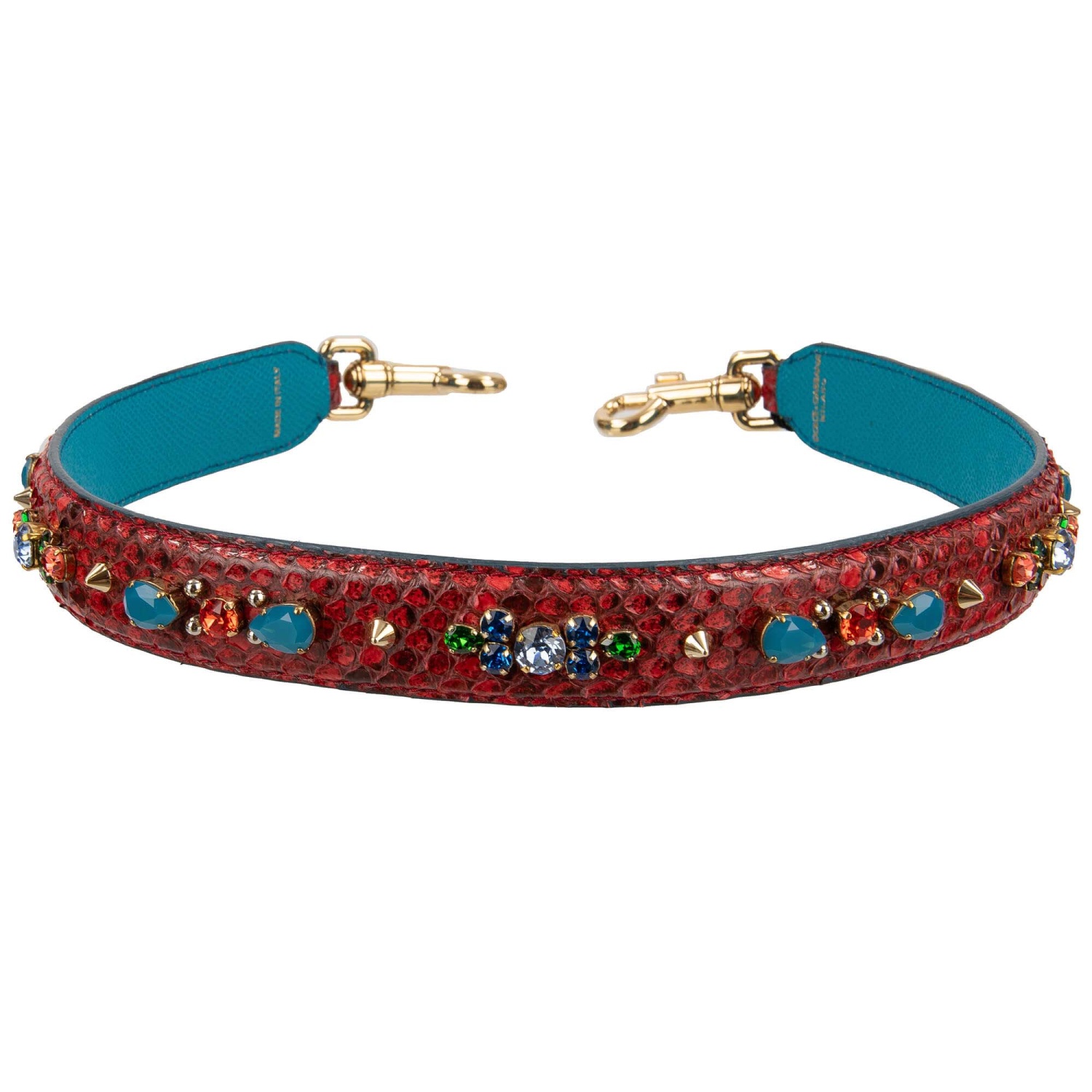 DOLCE & GABBANA Crystal Studs Snake Leather Bag Strap Handle