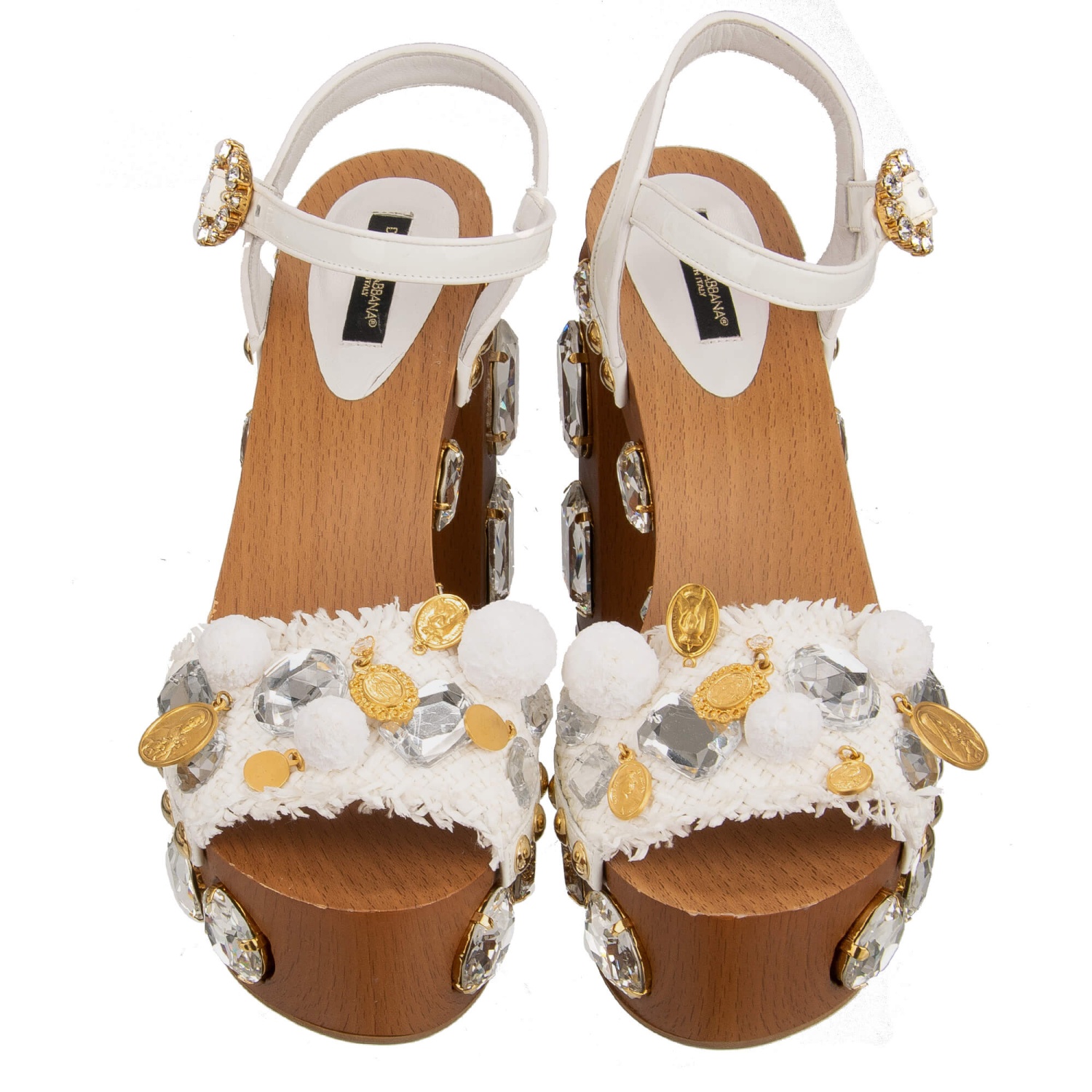 Dolce & Gabbana Wood Raffia Crystal Pumps Platform Sandals