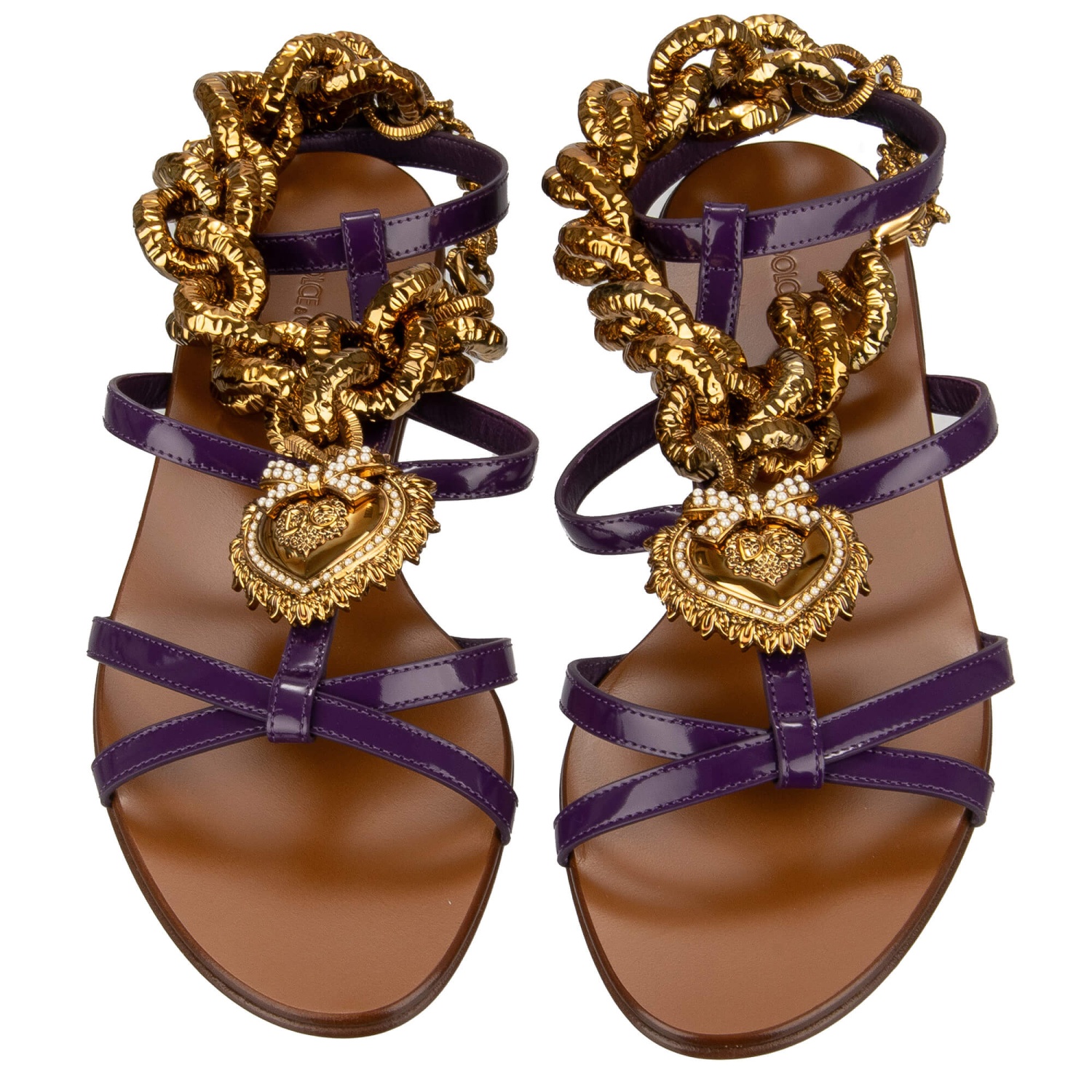 DOLCE & GABBANA DEVOTION Pearl Heart Leather Sandals Shoes