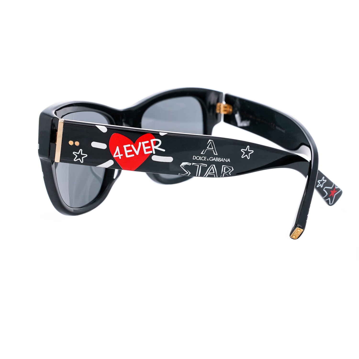 DOLCE & GABBANA DG 4338 Graffitti Star Heart Sunglasses Black Red